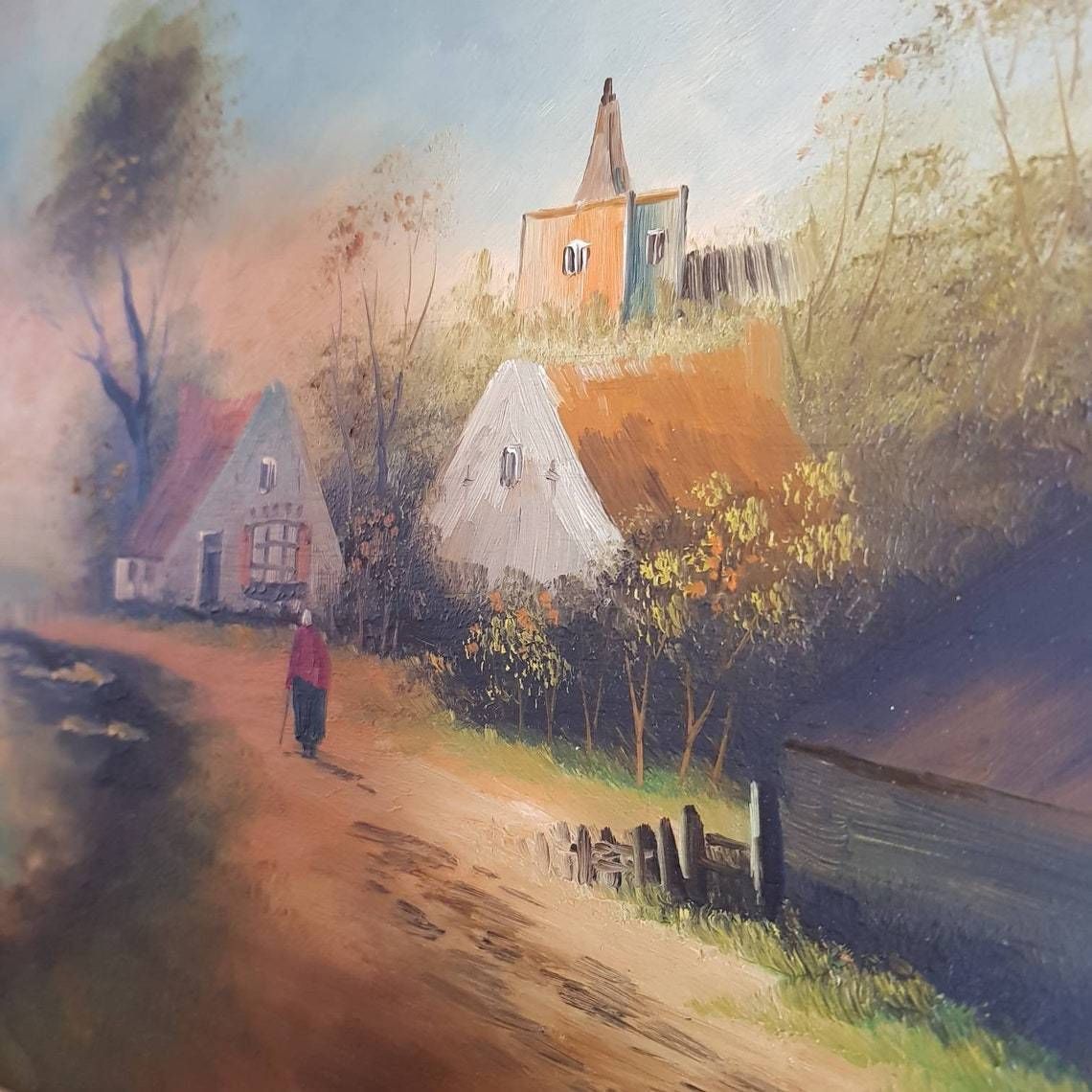 Wood Frame Painting Representing An Old Dutch Scene photo Art