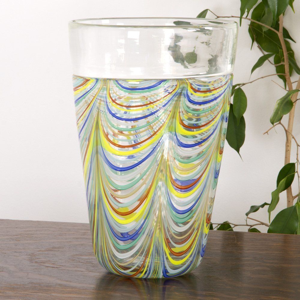 photo furniture Phoenician Vase In Murano Glass With Polychrome Filigree And Crystal By Archimede Seguso