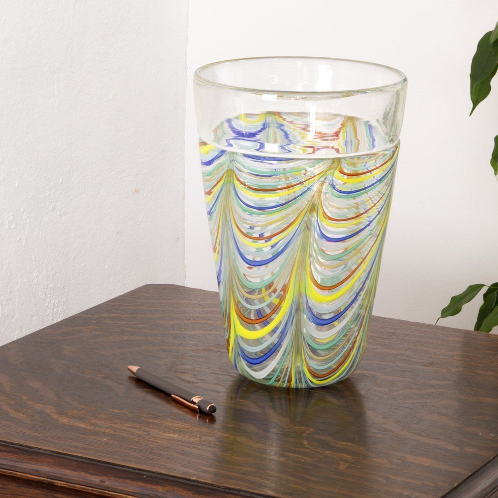 photo for sale Phoenician Vase In Murano Glass With Polychrome Filigree And Crystal By Archimede Seguso