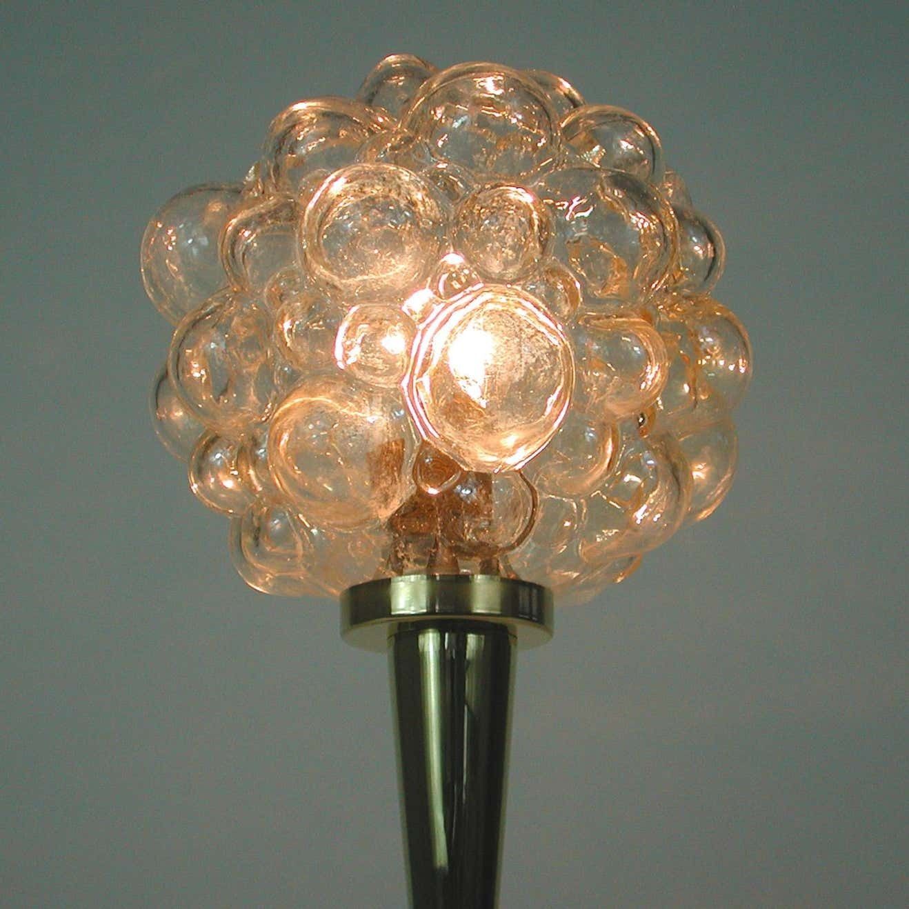 Midcentury Bubble Glass And Brass Table Lamp By Helena Tynell For Limburg, 1960s photo vinterior