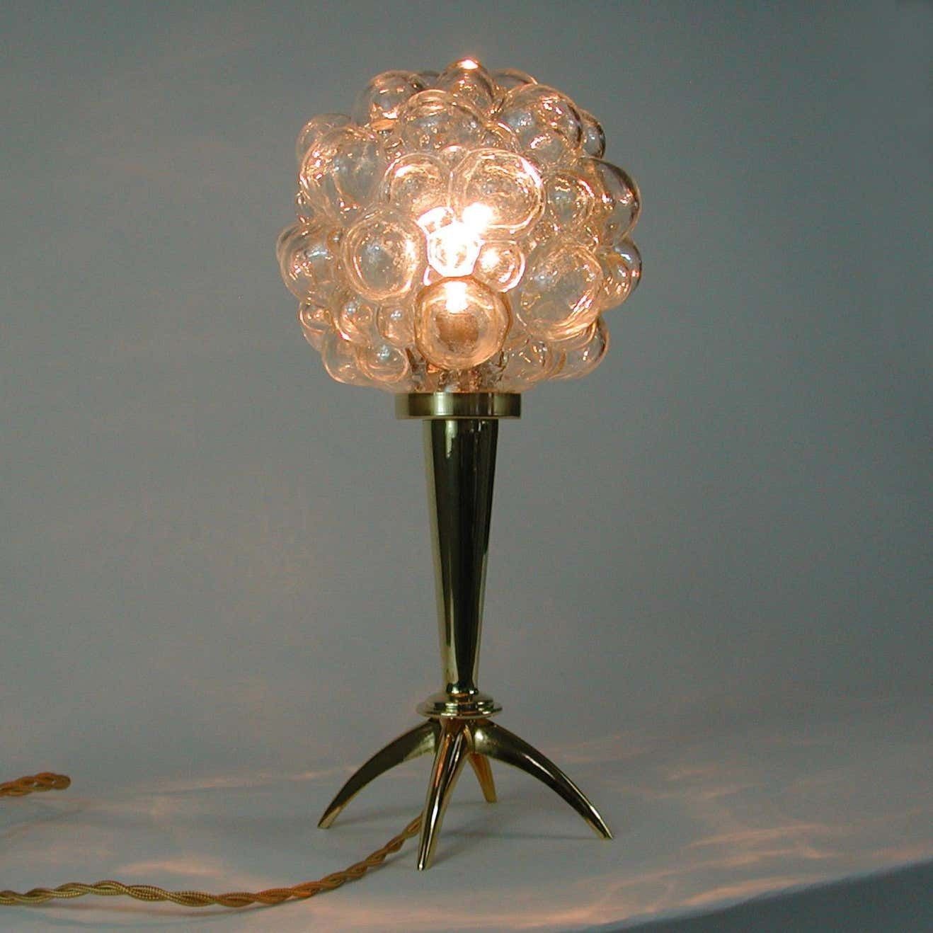 photo for sale Midcentury Bubble Glass And Brass Table Lamp By Helena Tynell For Limburg, 1960s