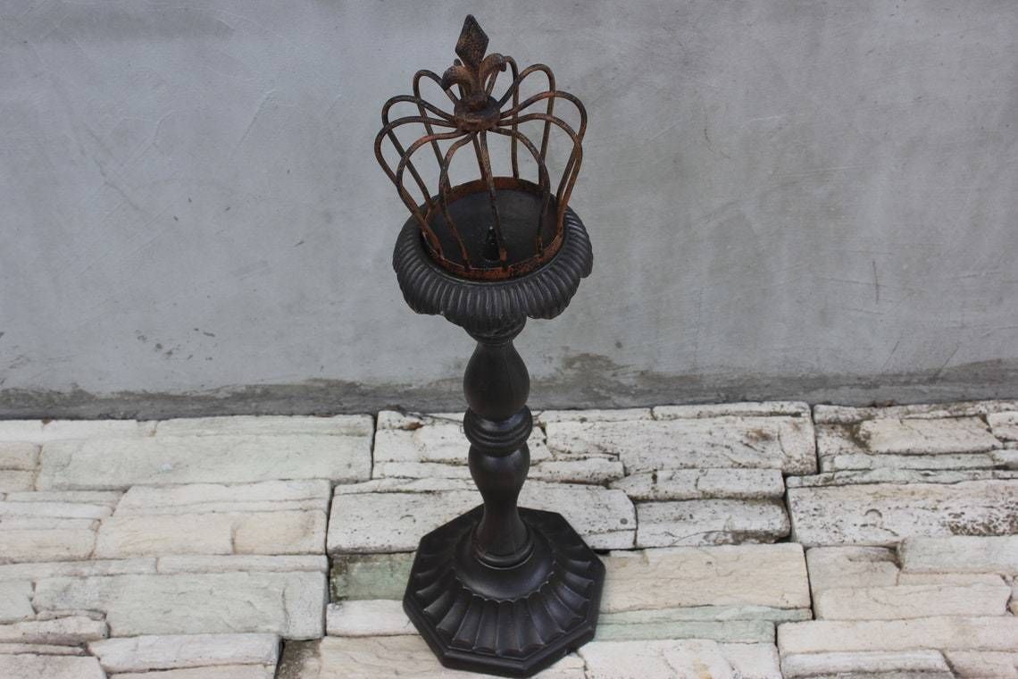 Large Cast Iron Candlestick Floor Metal Candle Holder Fireplace Tall Light 20th Century Antique photo vintage