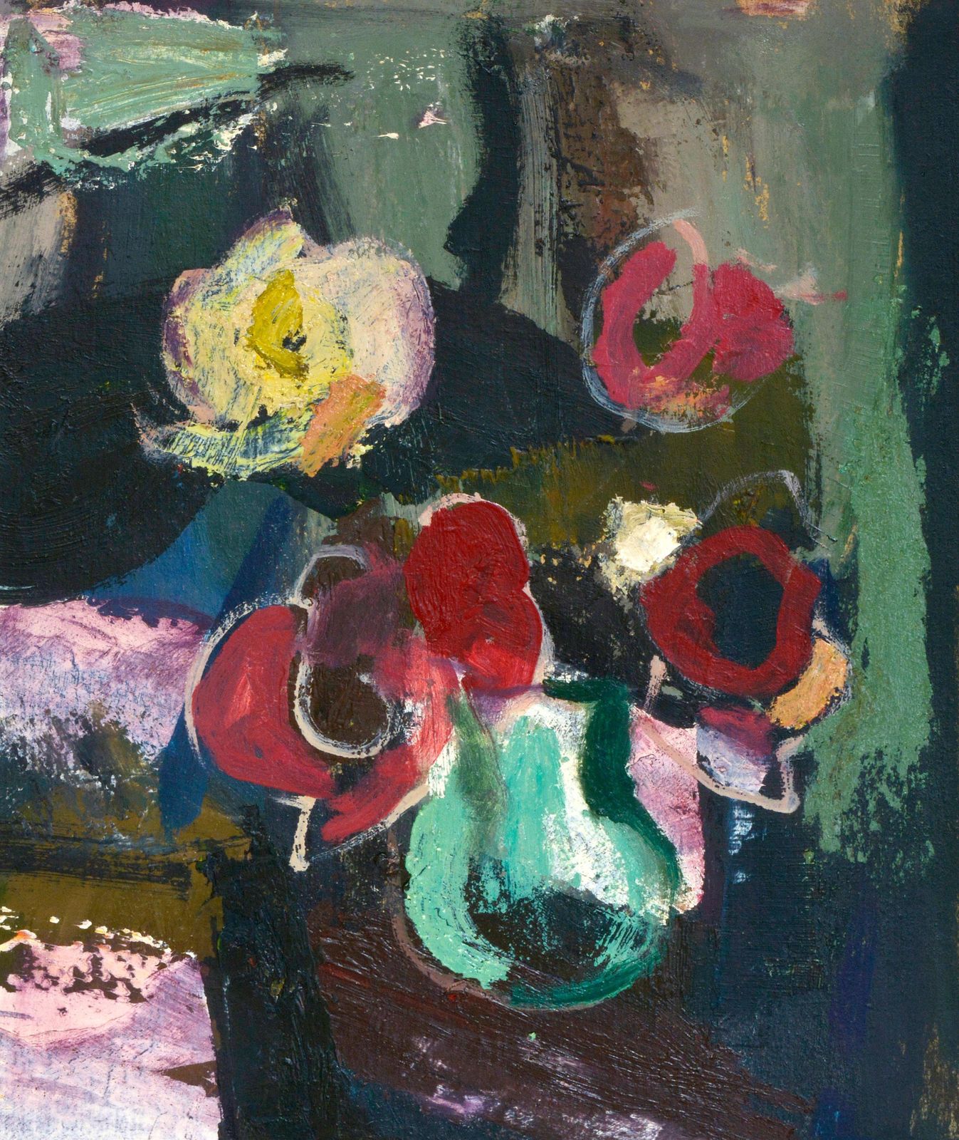 Aleksandr Rodin Flowers In Vase. Oil On Cardboard