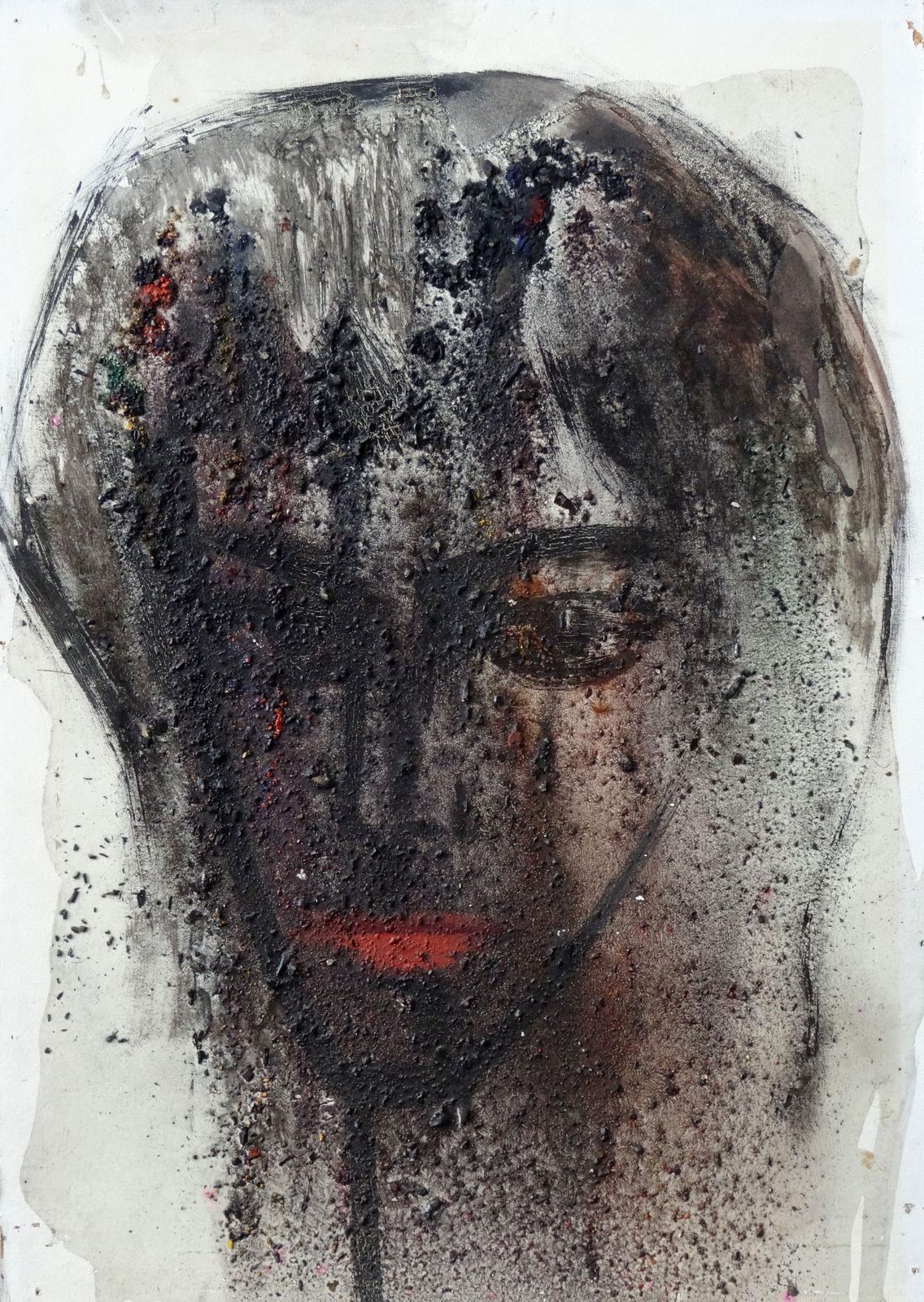 Laimdots Murnieks Portrait In Black With Red Lips. Oil On Cardboard