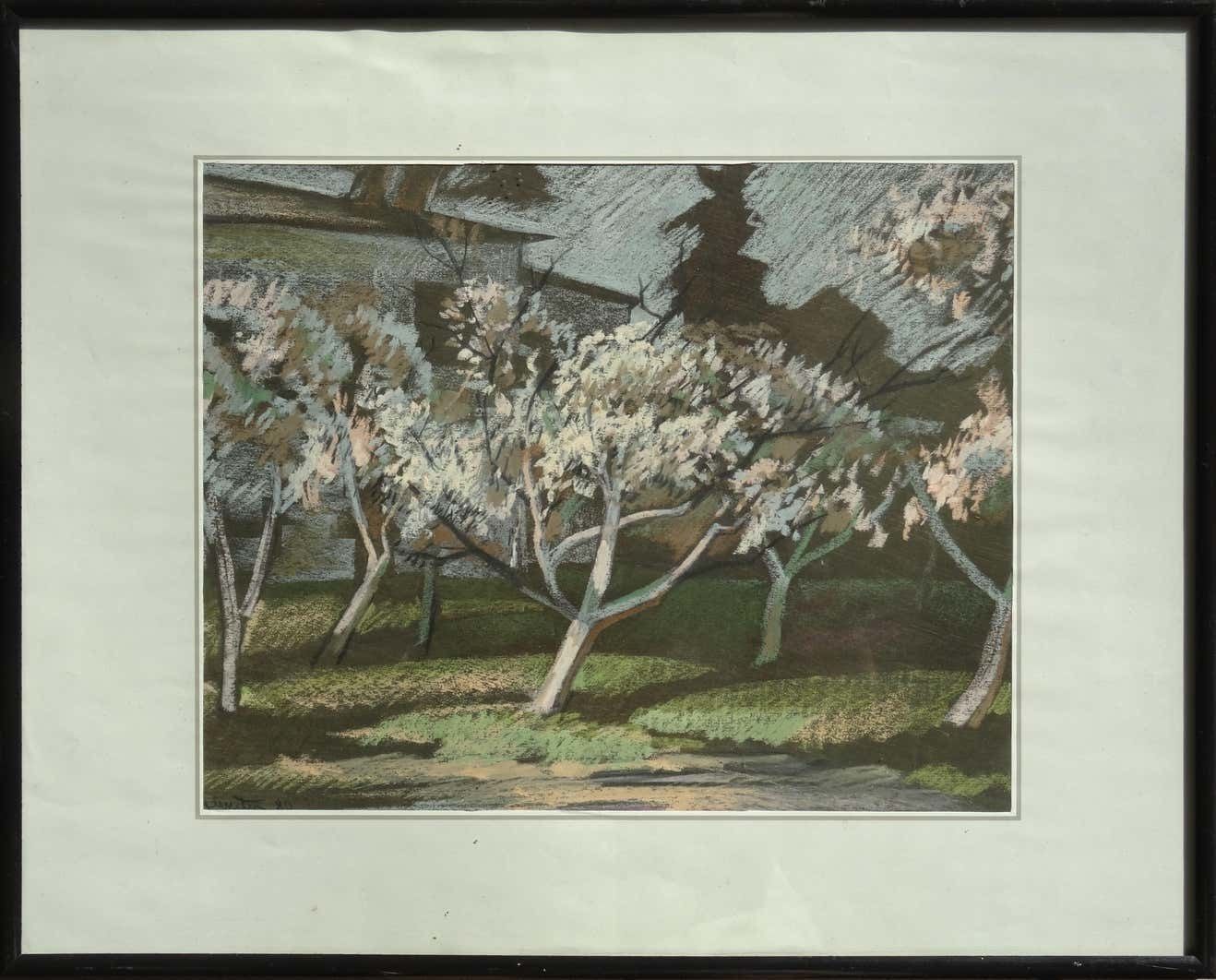 Janis Zemitis Blooming Apple Trees. 1980. Pastel On Paper photo furniture
