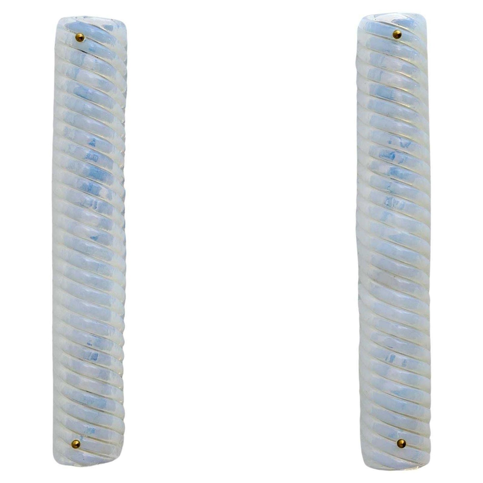 Eight Of Modern Italian Murano Glass Iridescent Milk Wall Sconces, 80s