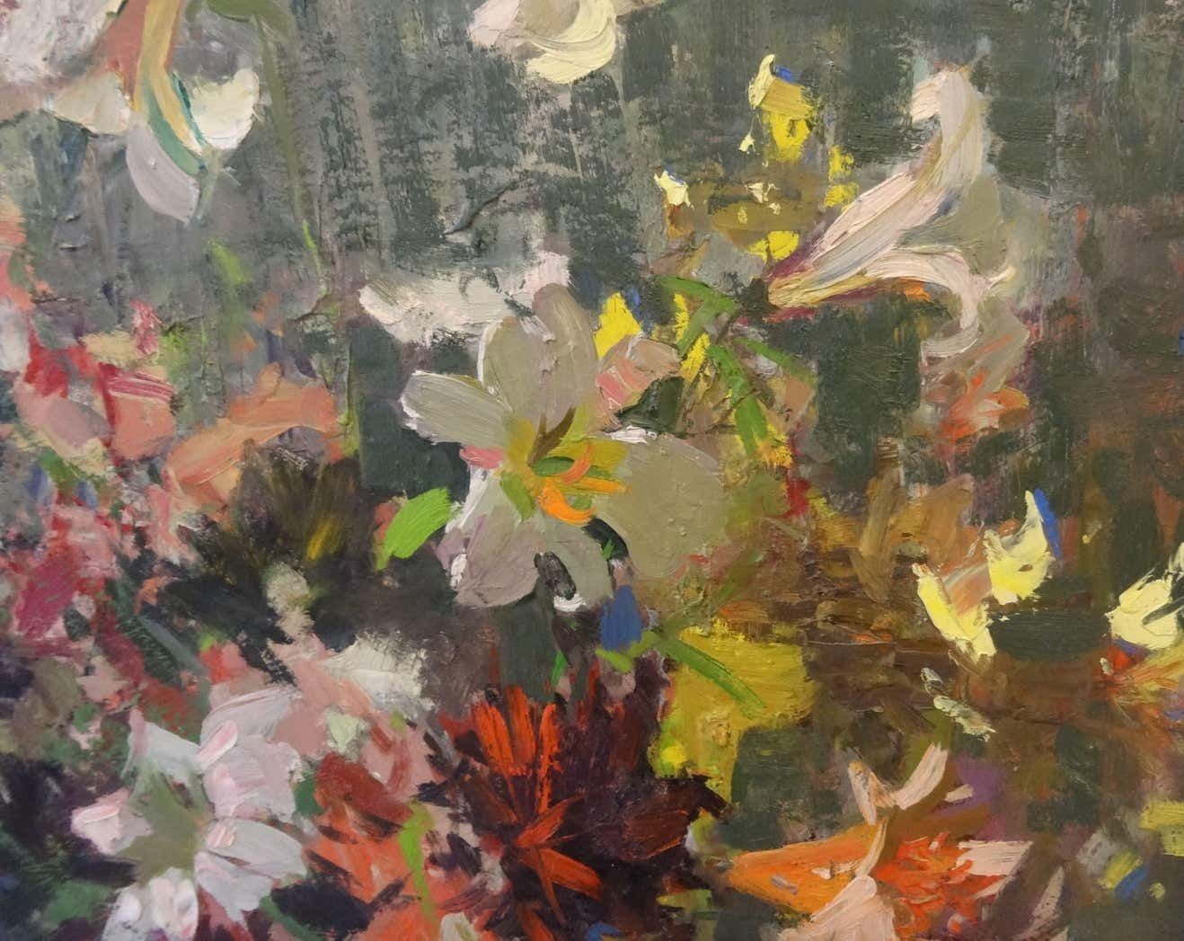 Alfejs Bromults My Garden Flowers 1974,Oil On Cardboard photo for sale