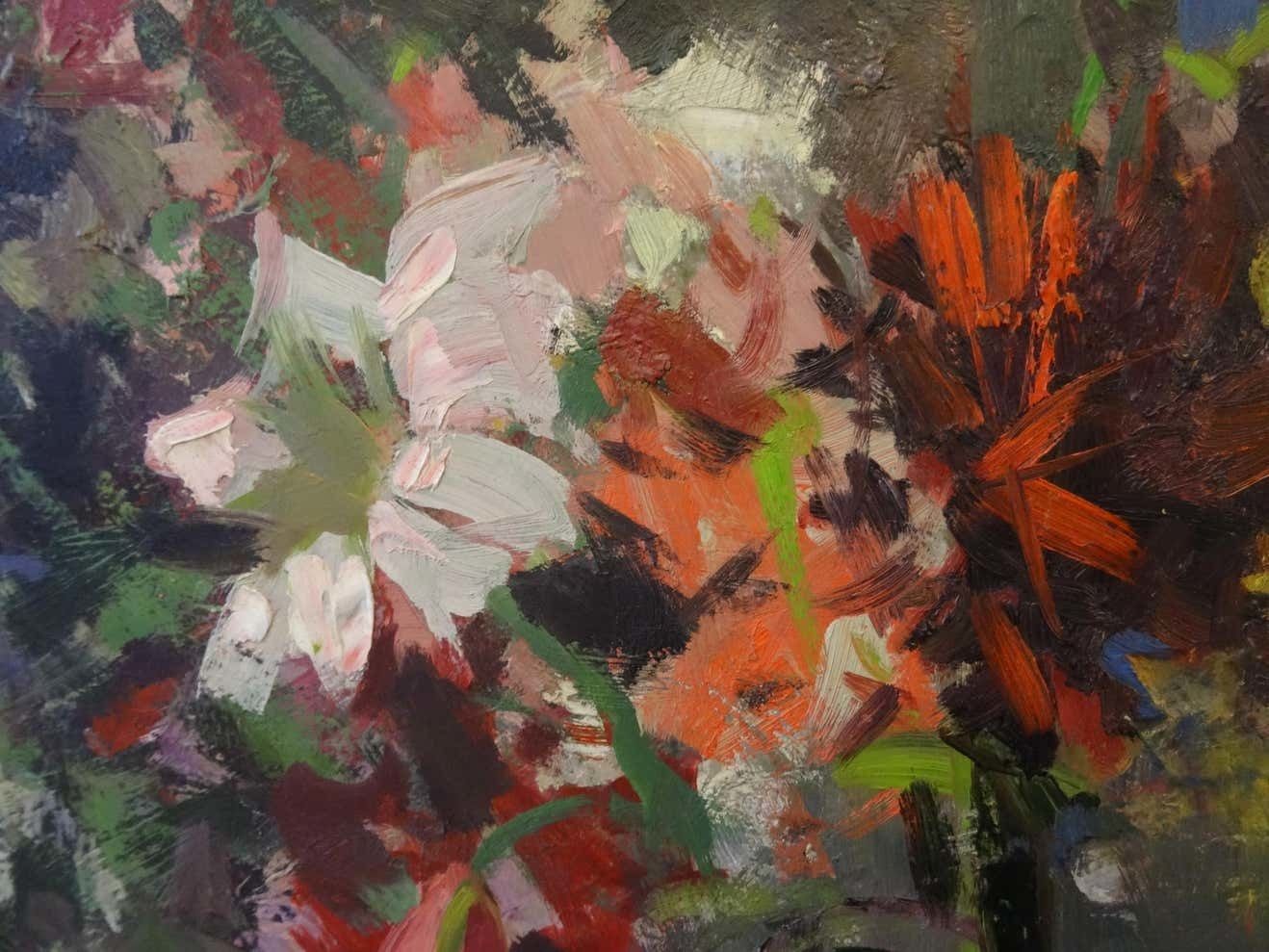 Alfejs Bromults My Garden Flowers 1974,Oil On Cardboard photo Art