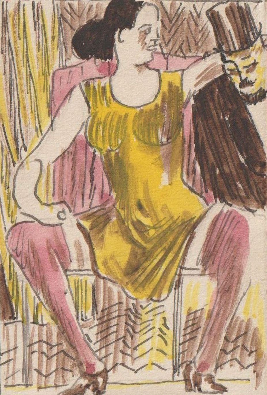 Adolfs Zardins Yellow Dress. Paper, Mixed Media