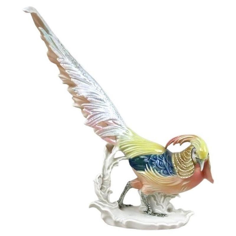 Porcelain Figurine "Golden Pheasant" By F. Karl Ens, Germany Circa 1920