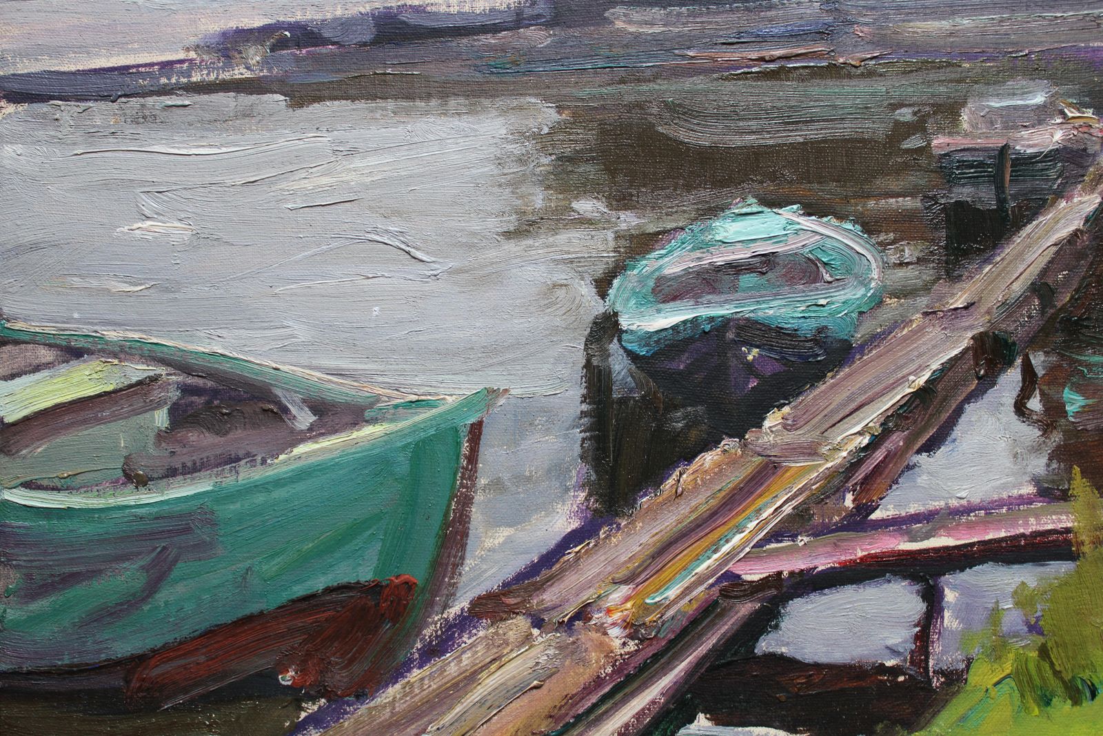 Nikolajs Breikss Ship Repair. Oil On Cardboard photo vinterior