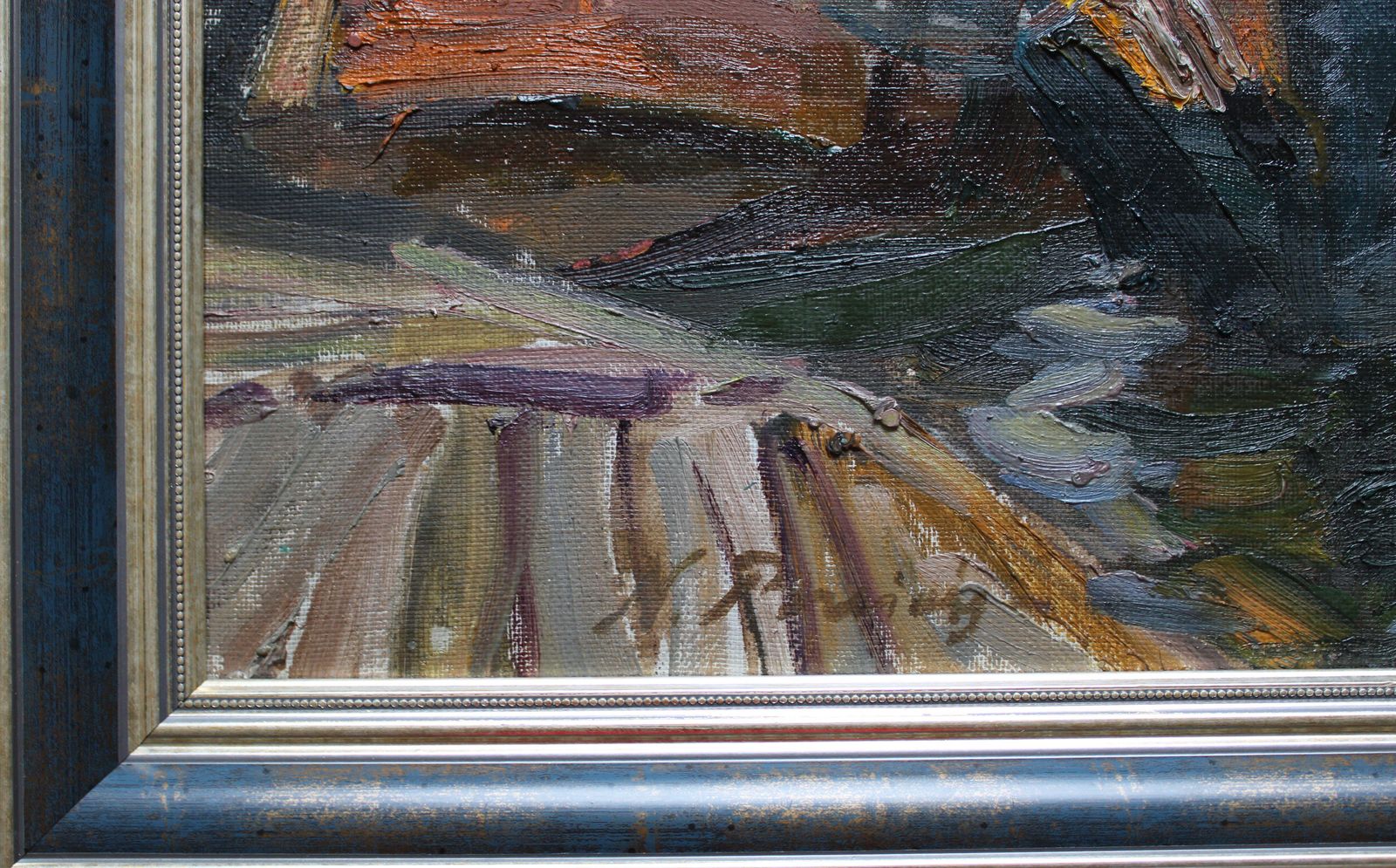 Nikolajs Breikss Ships In Port Oil On Cardboard photo for sale