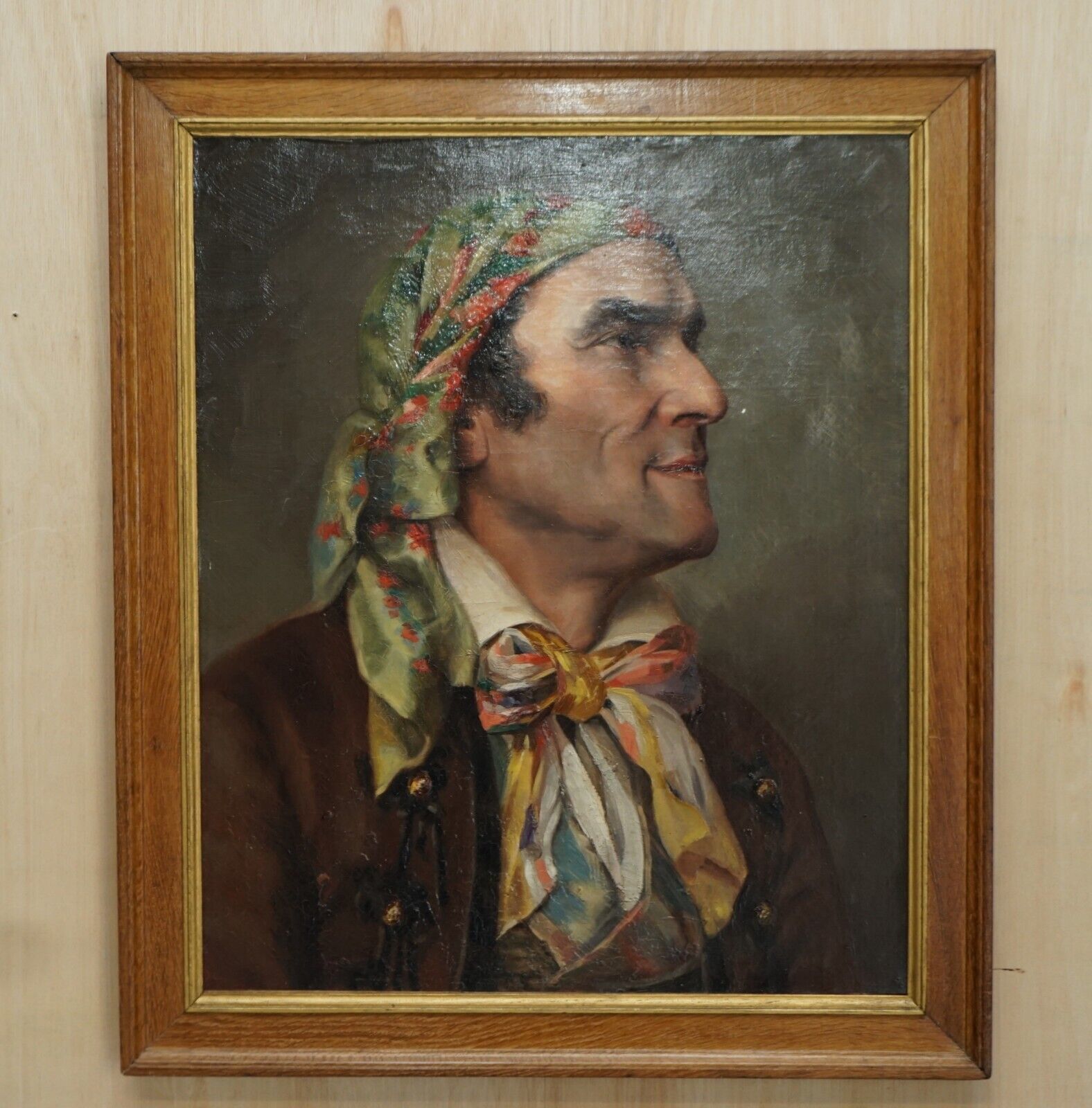 Antique Circa 1860 French Napoleon III Oil Painting Of A Gentleman In Headscarf