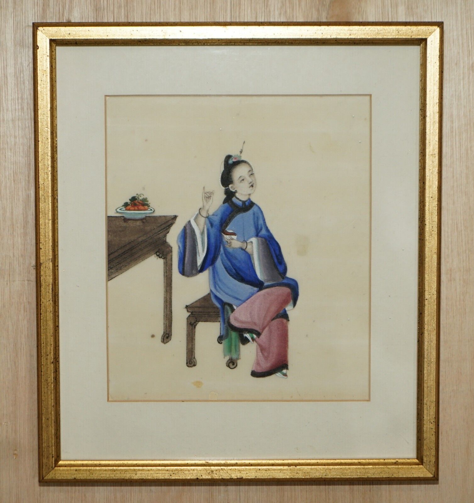 Four Antique 19th Century Circa 1880 Chinese Gouaches On Rice Paper Geisha Girls photo vintage