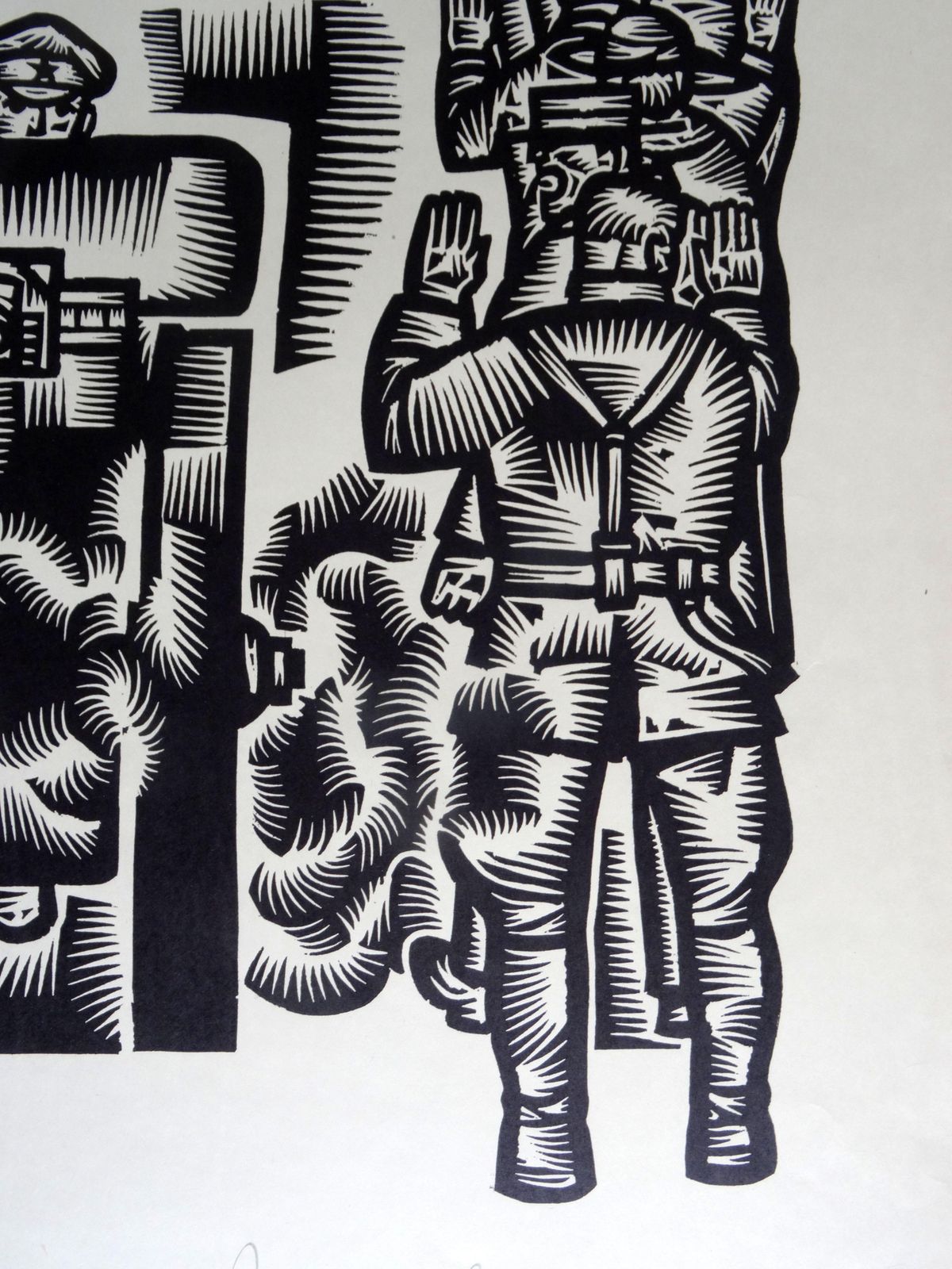 Dainis Rozkalns July 7, 1918. Riflemen. 1972, Linocut. photo vinterior