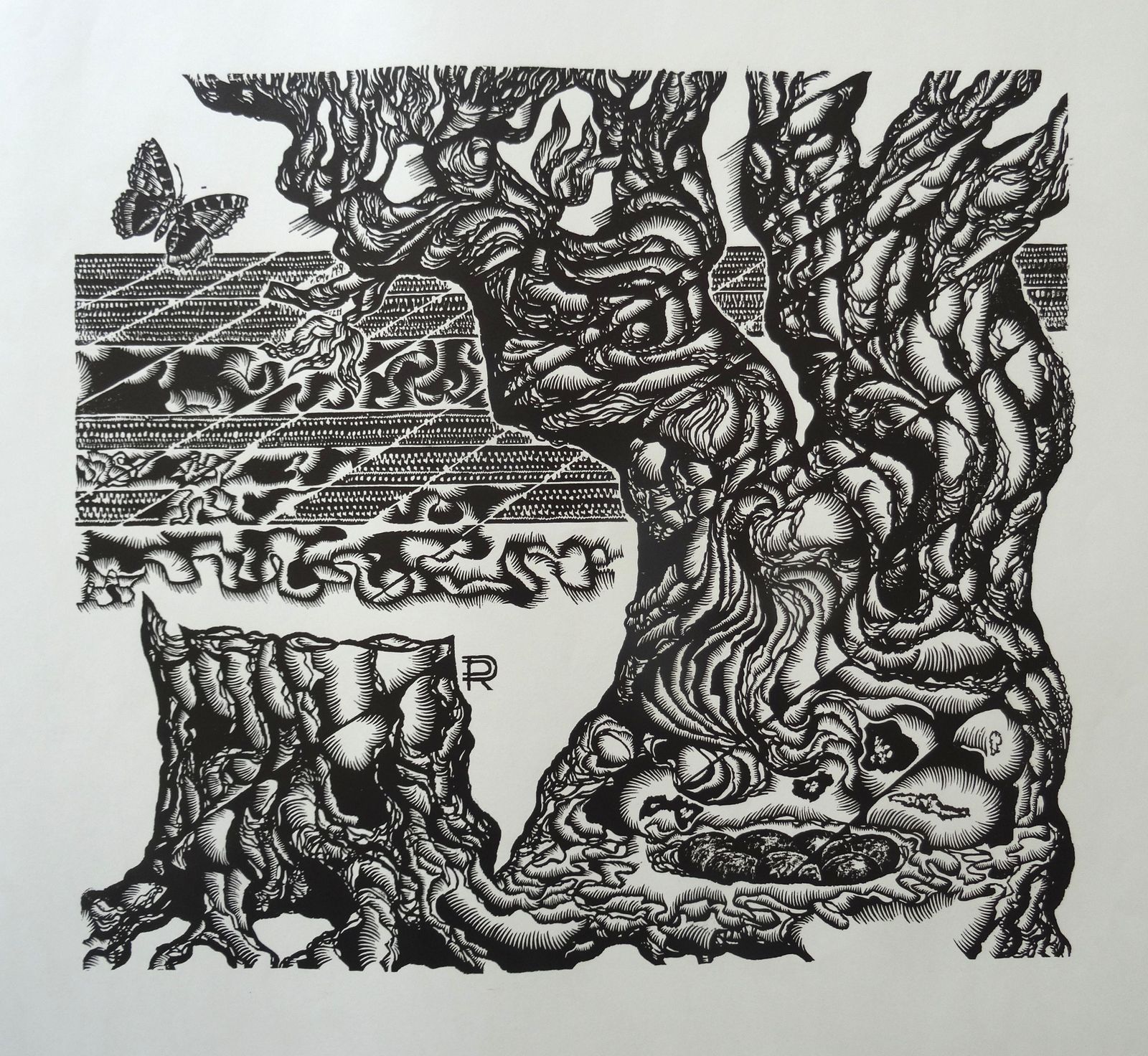 Dainis Rozkalns Tree Of Life. 1982, Paper, Linocut, Print