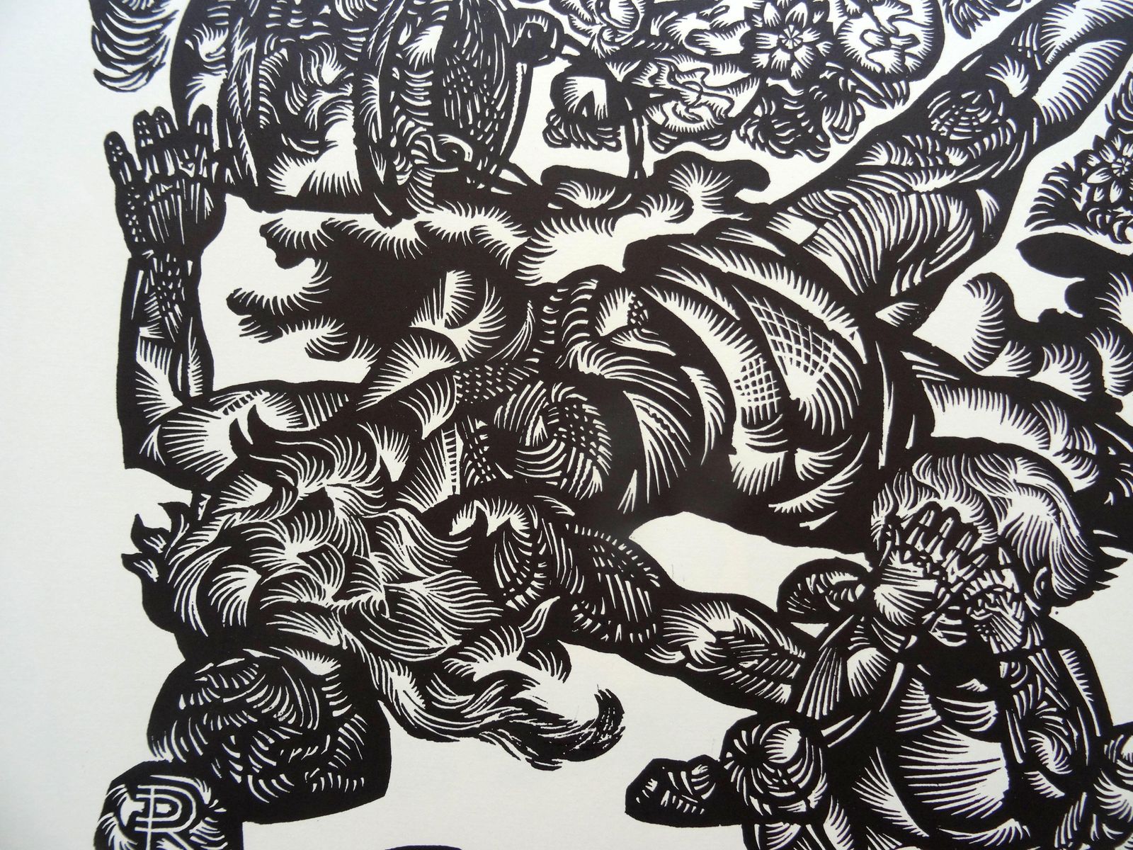 Dainis Rozkalns With Fire And Sword. 1977, Paper, Linocut, Print photo for sale