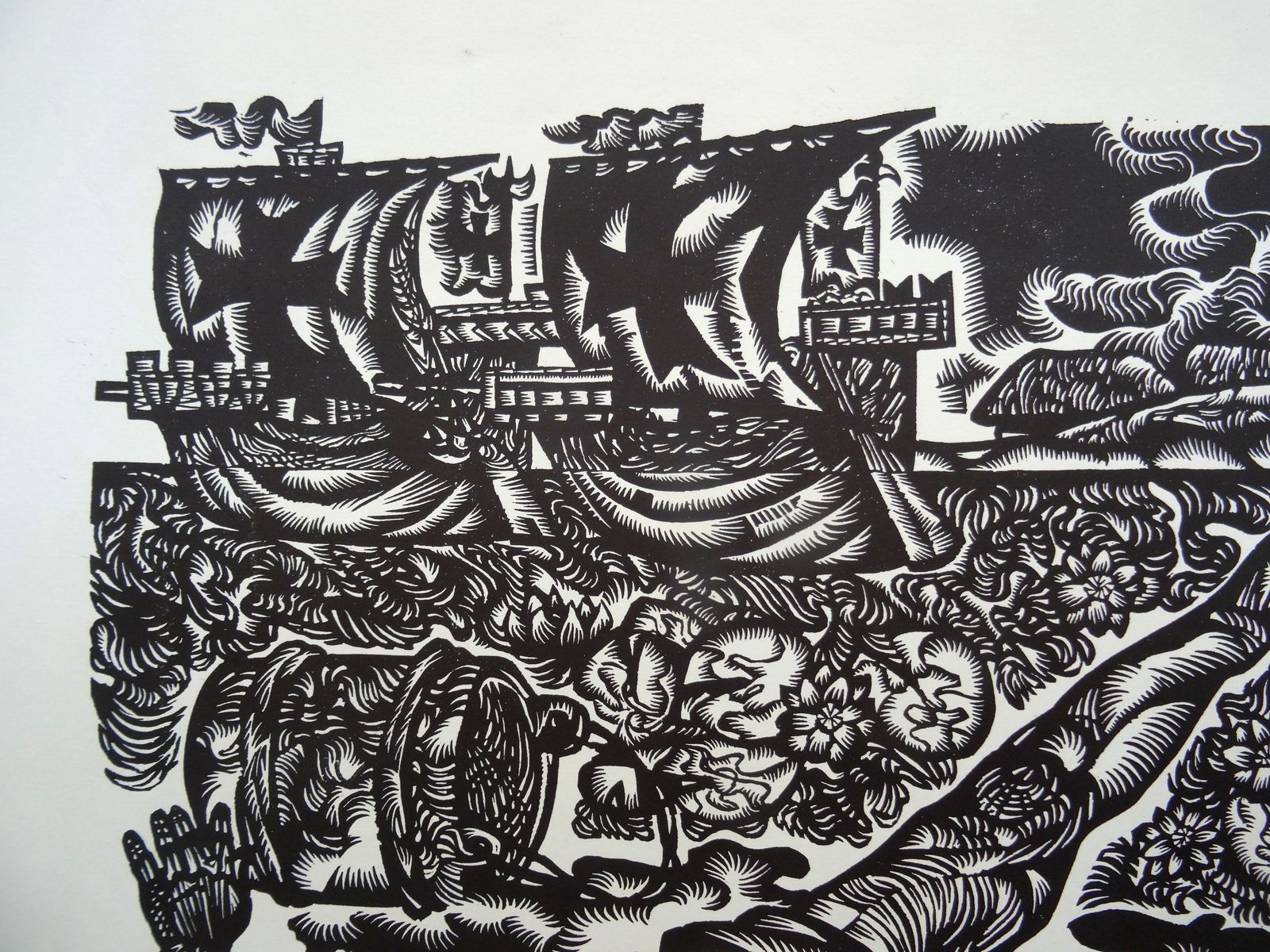 Dainis Rozkalns With Fire And Sword. 1977, Paper, Linocut, Print photo Art