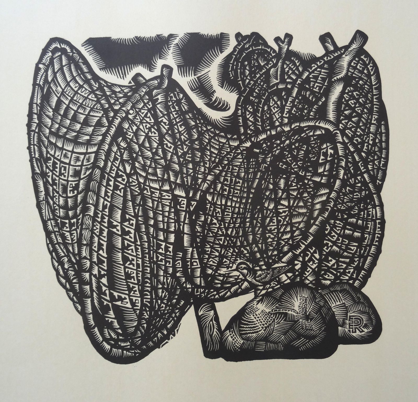 Dainis Rozkalns Bird Green Sandpiper. 1976., Paper, Linocut