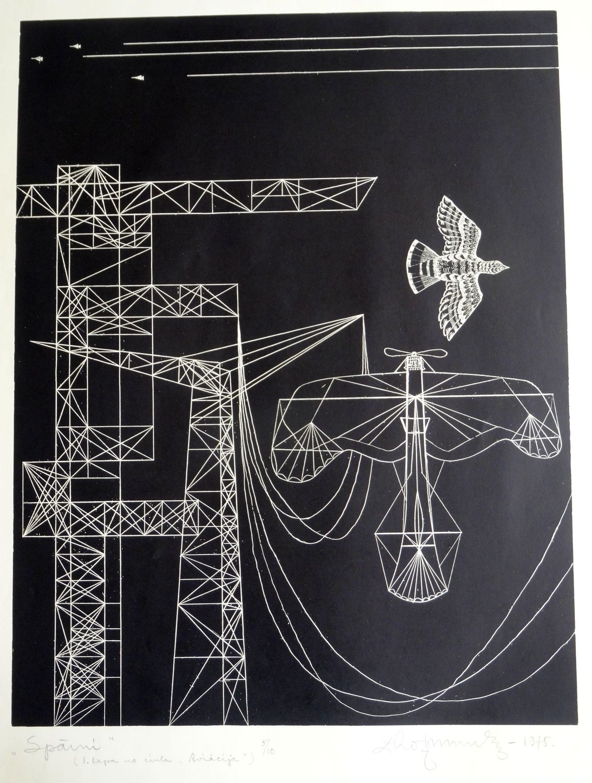 Dainis Rozkalns Wings. 1975., Woodcut 1975