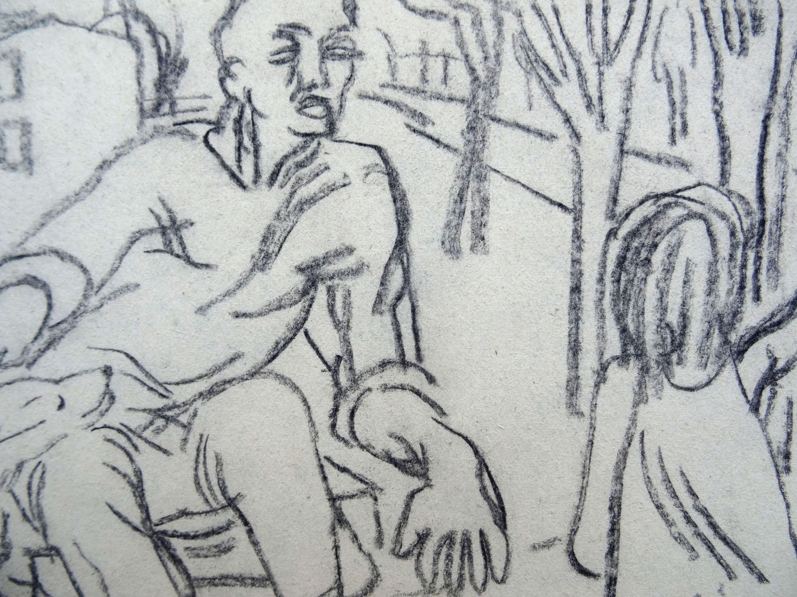 Vladimir Glushenkov By The Fountain. Paper, Charcoal photo for sale