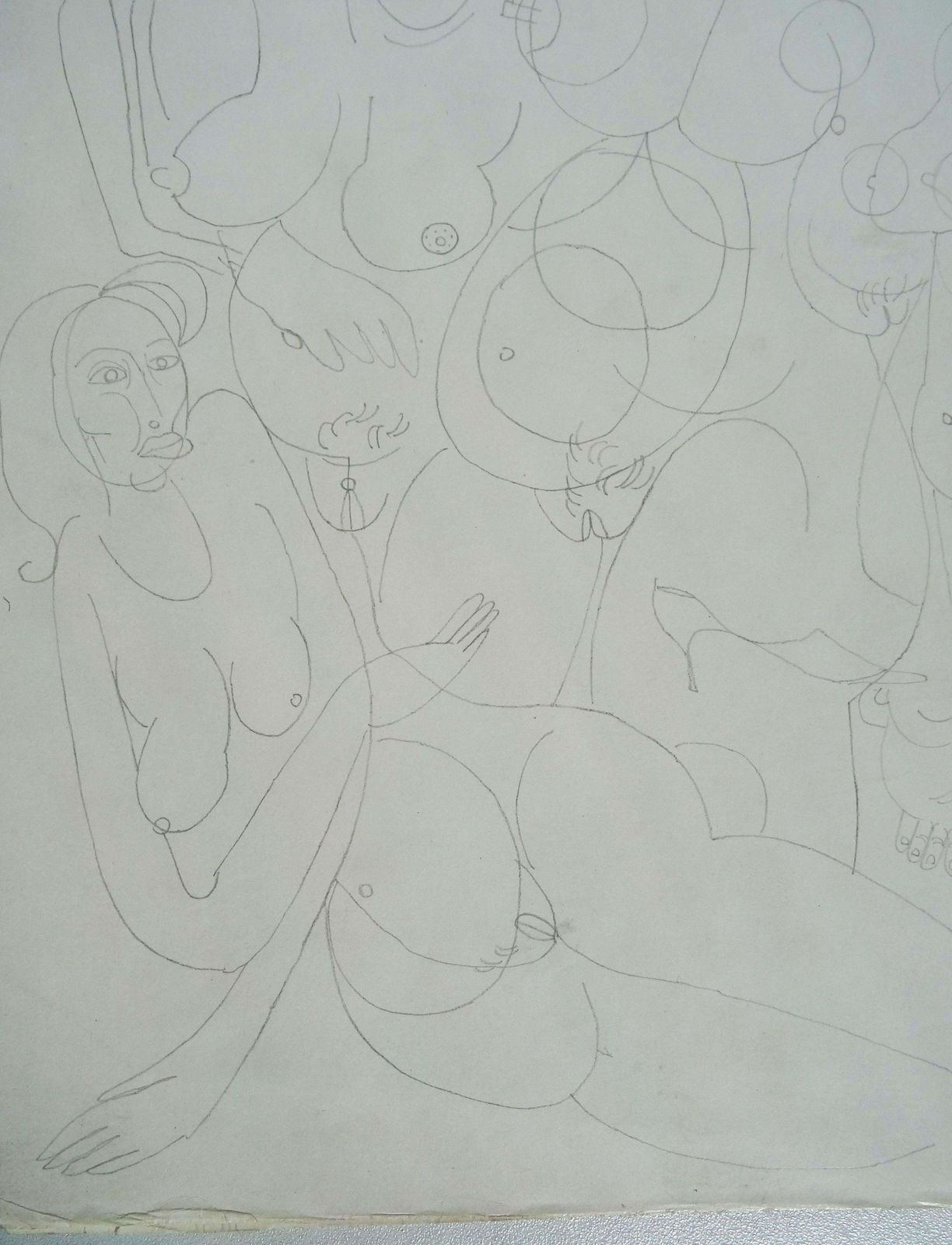 Vladimir Glushenkov Composition With Women. 1968. Paper, Pencil photo Art