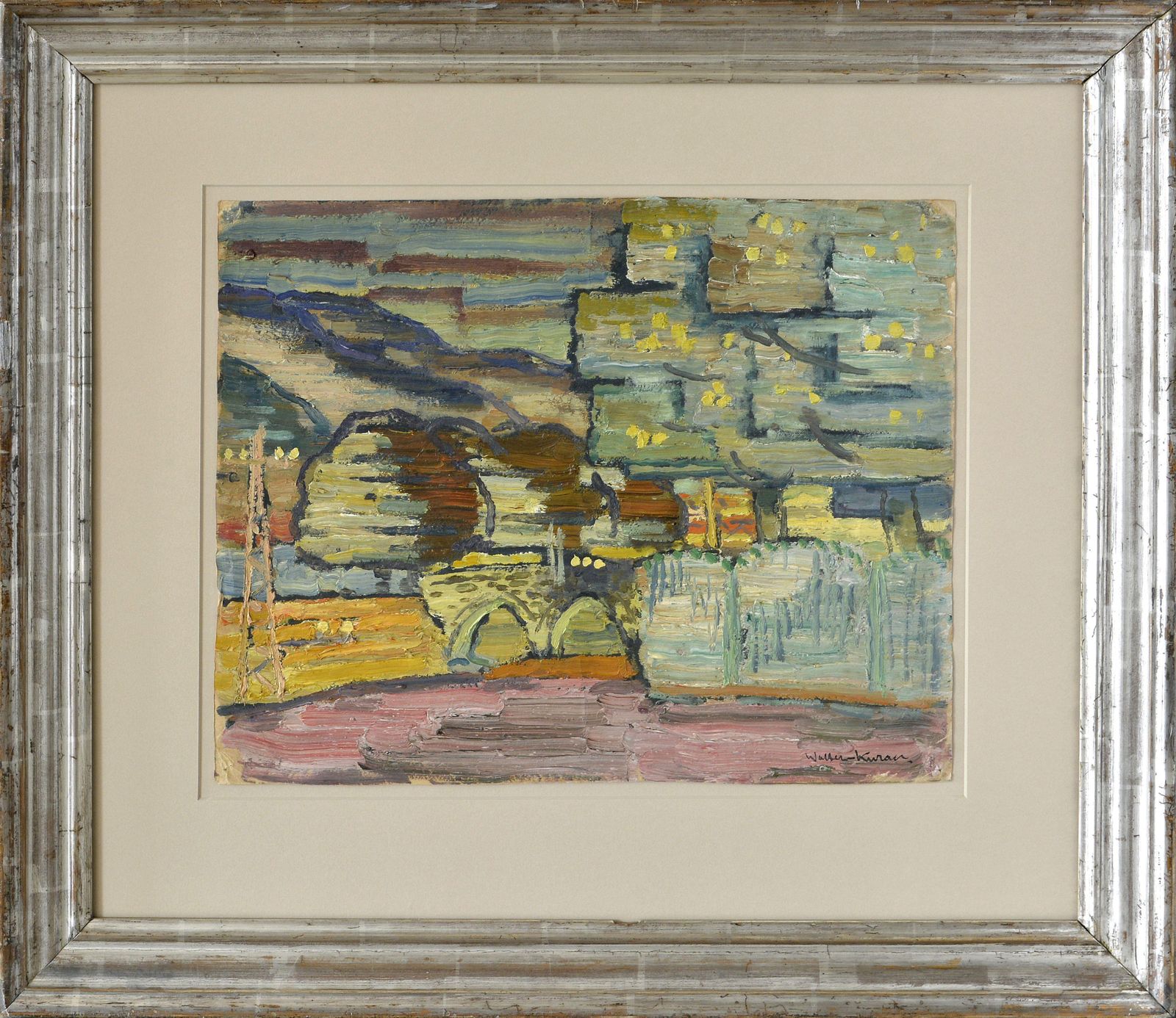 Johannes Walter Kurau Arlberg Brücke. 1930, оil On Cardboard photo furniture