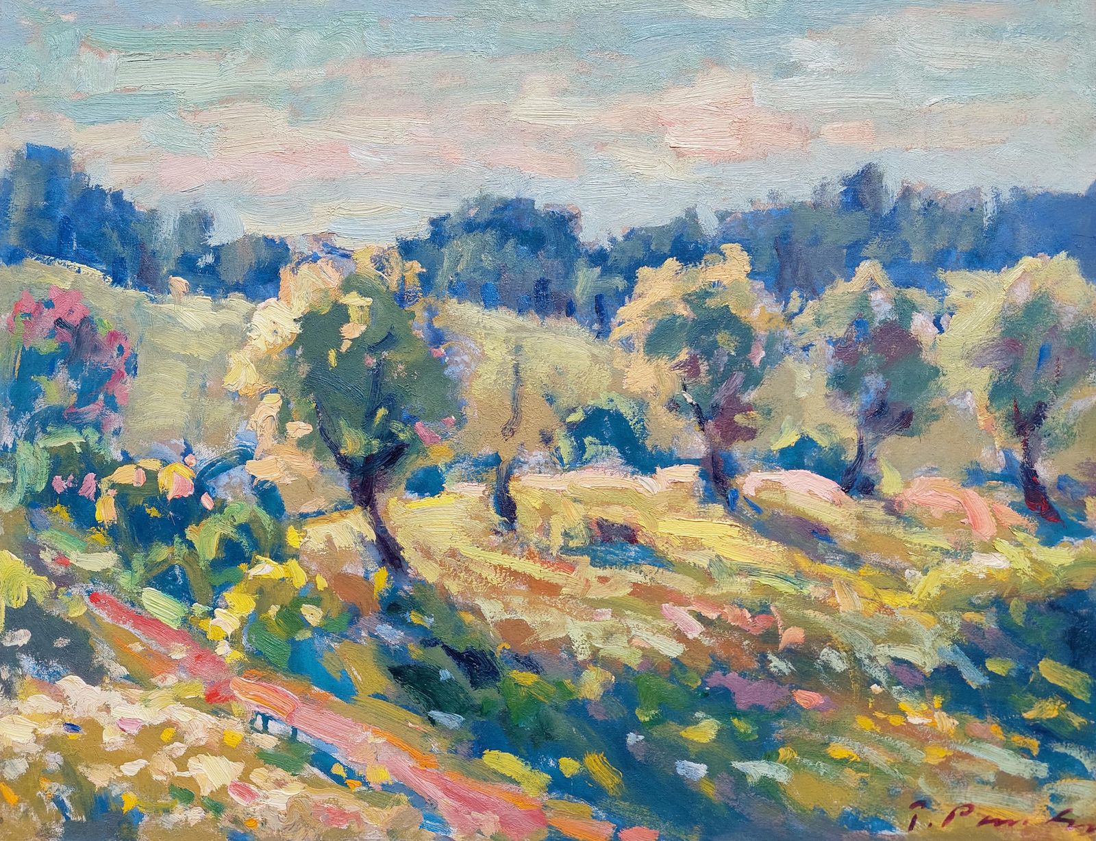 Teodors Paulovics Surroundings In Countryside. 1963, Cardboard, Oil