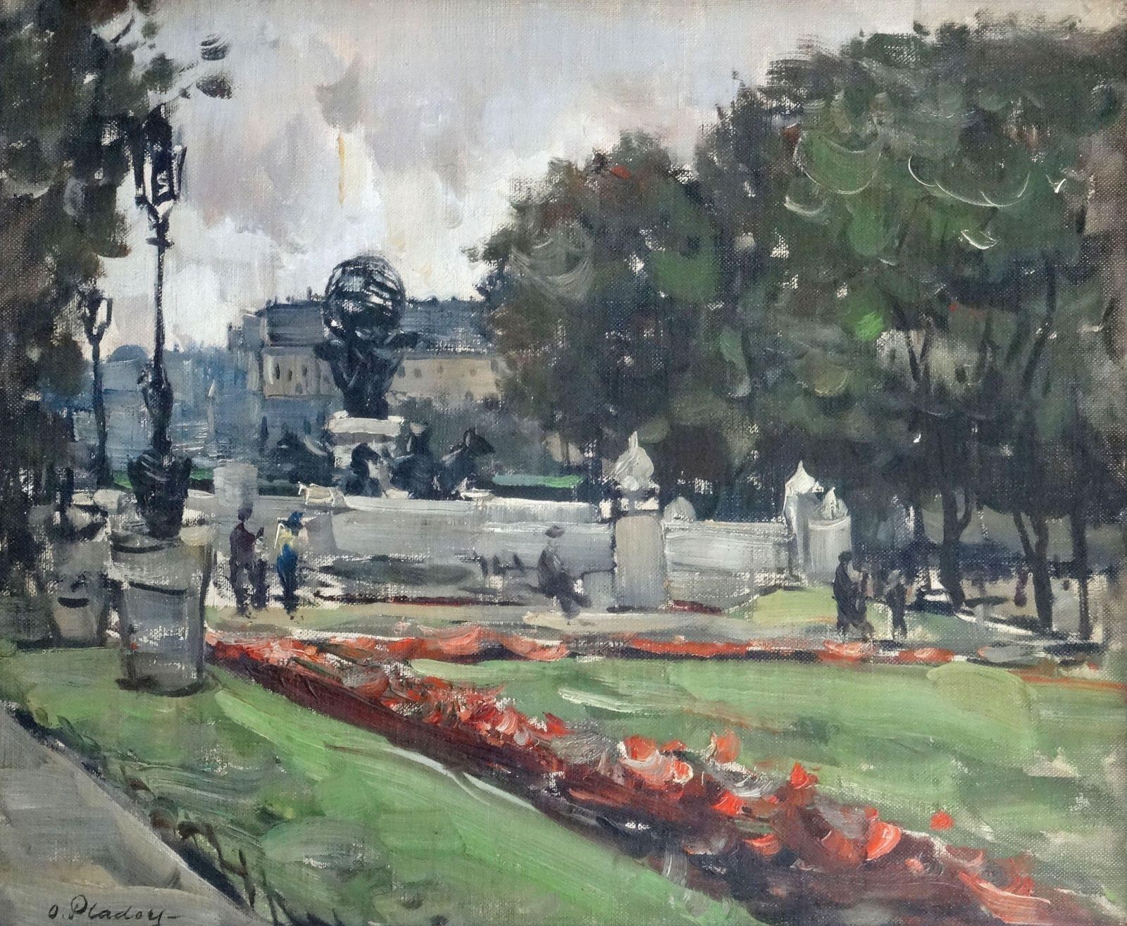 Oto Plader Jardin Marco Polo, Oil On Cardboard