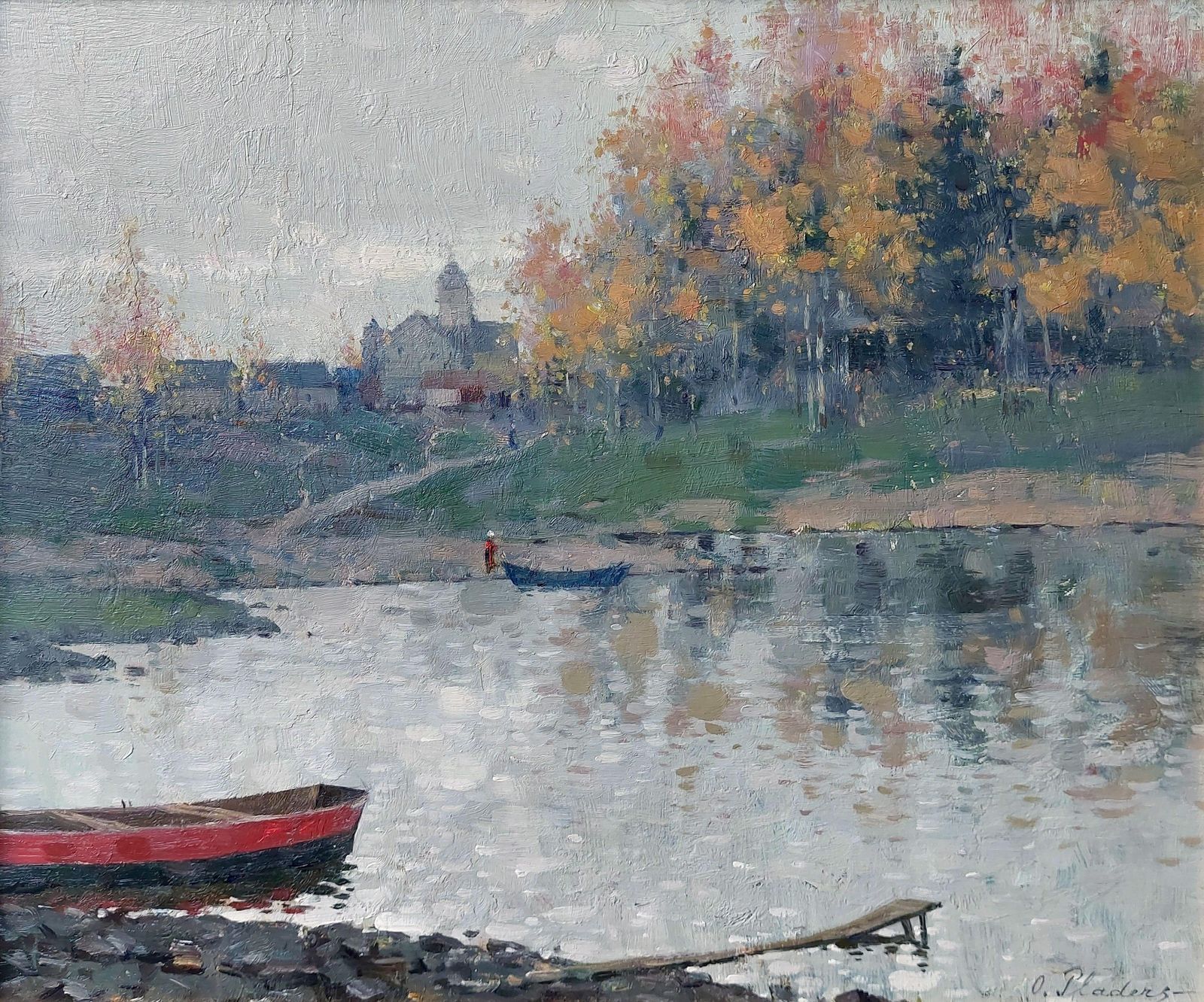 Oto Plader Autumn At The Lake, Plywood, Oil