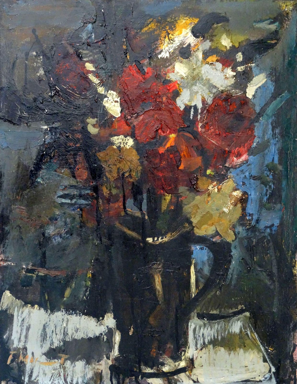 Fridrihs Milts Flowers In A Vase, Oil On Canvas On Cardboard