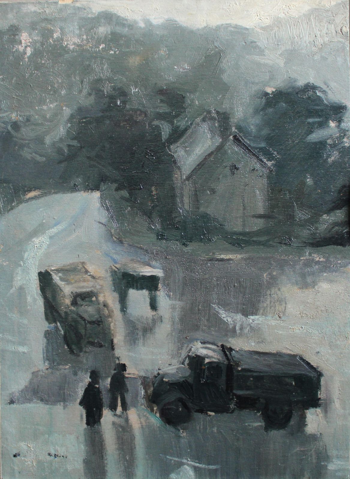 Anatoly Lebedev In The Evening, 1950's, Oil On Cardboard photo furniture