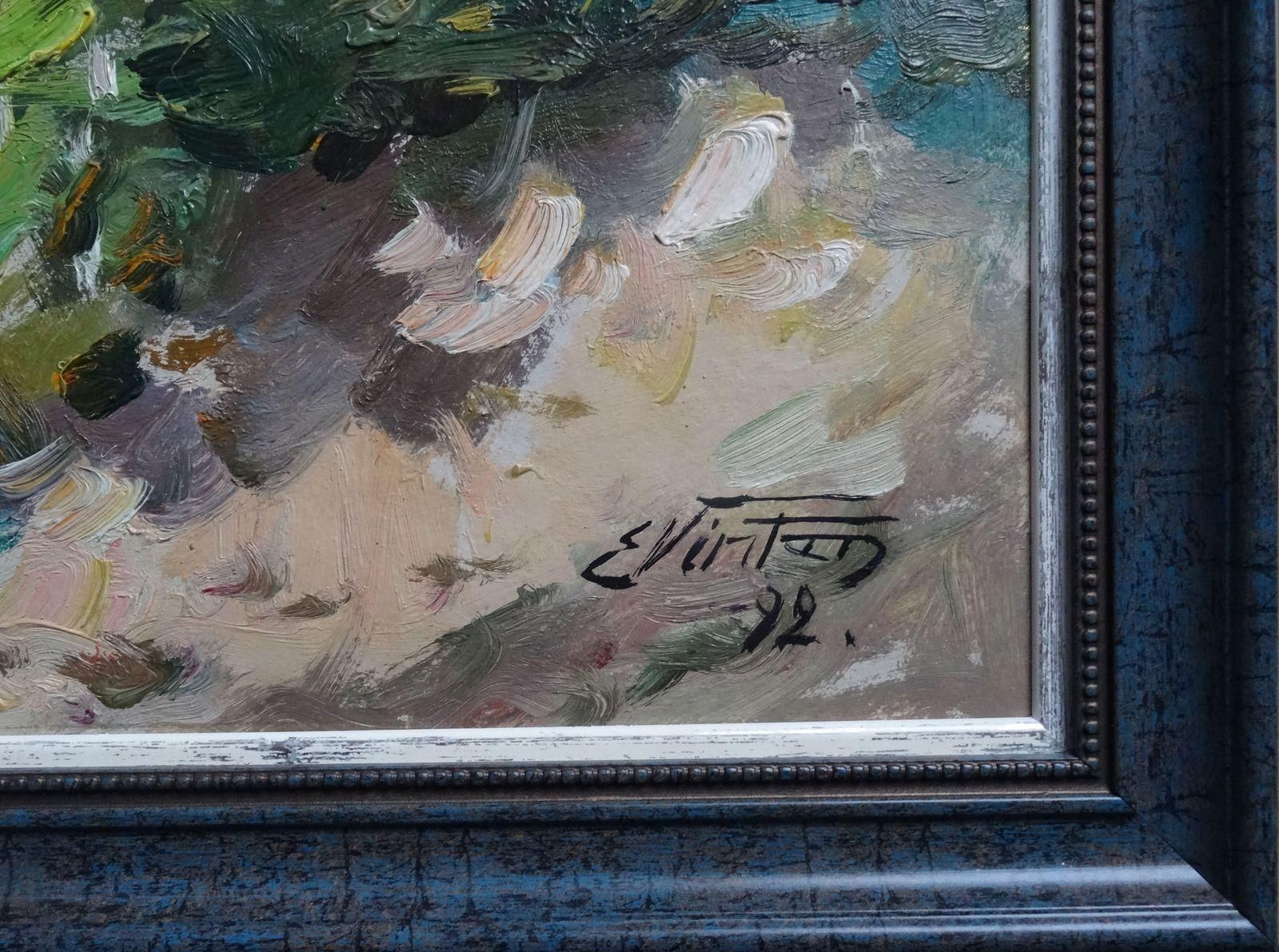 Edgars Vinters Landscape With The River. Cardboard, Oil, 1992 photo Art