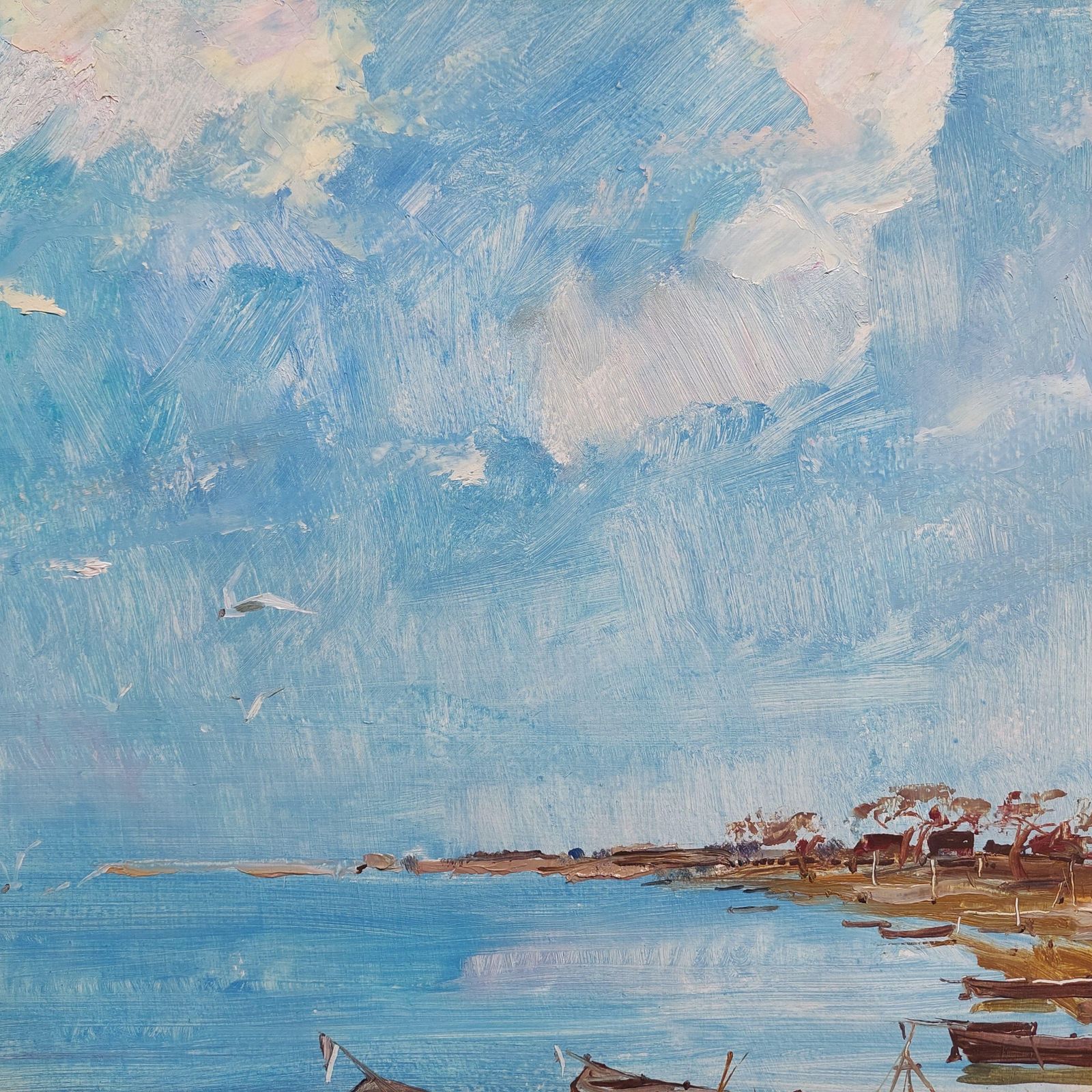 Andrejevs Konstantins Boats At The Coast 1975, Cardboard, Oil photo furniture