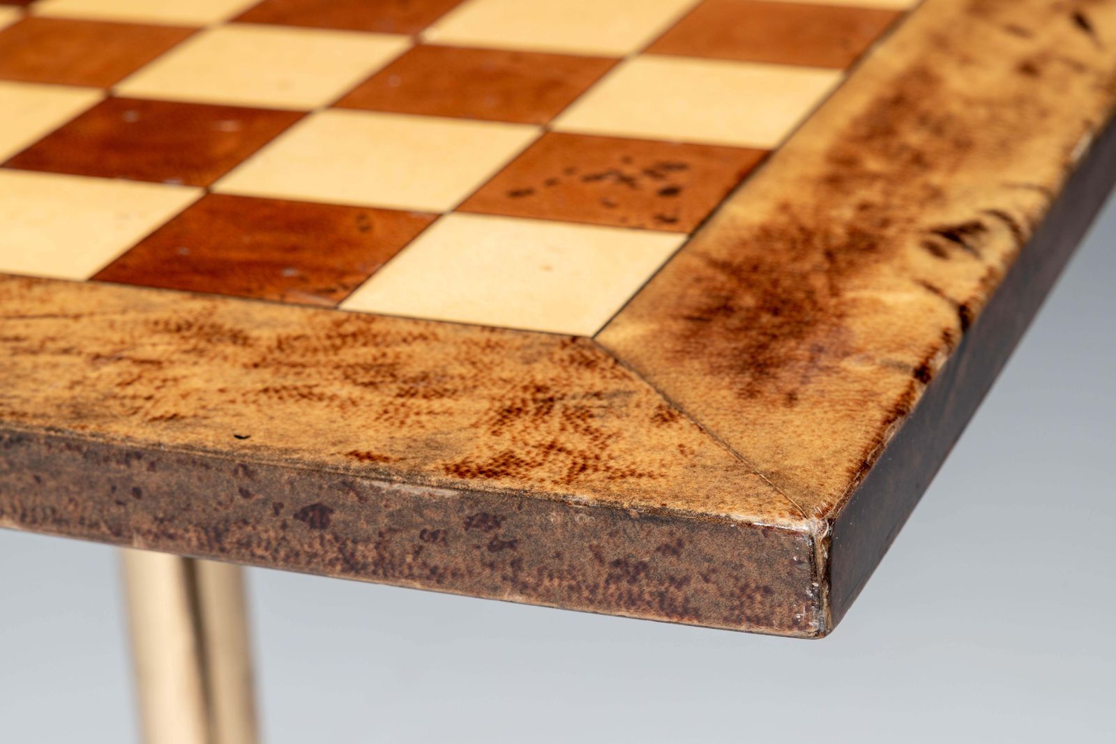 Chess Table By Aldo Tura In Lacquered Goatskin And Brass photo 4274.4