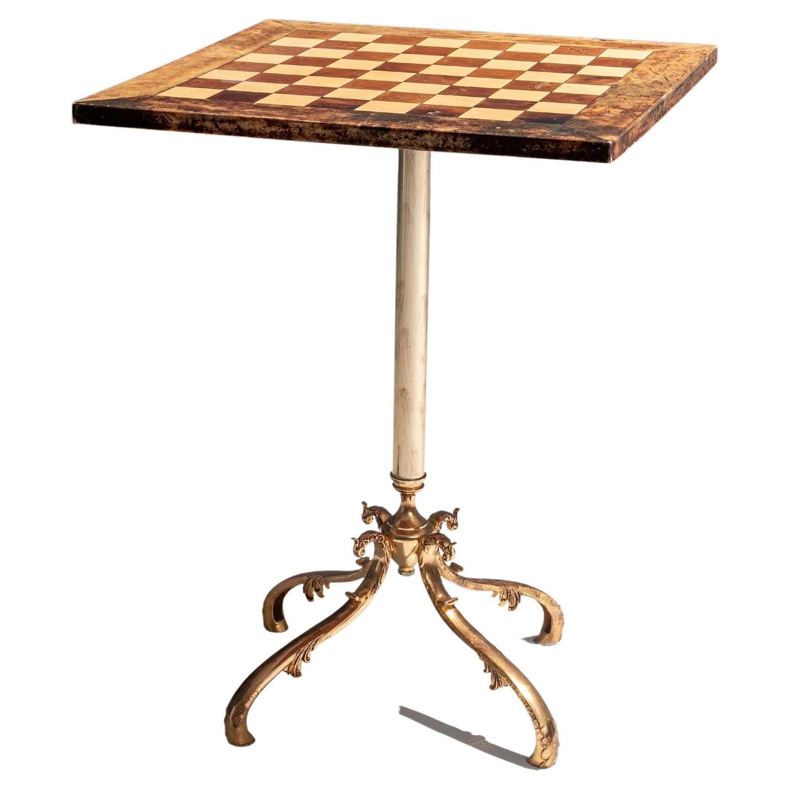 Chess Table By Aldo Tura In Lacquered Goatskin And Brass photo vintage