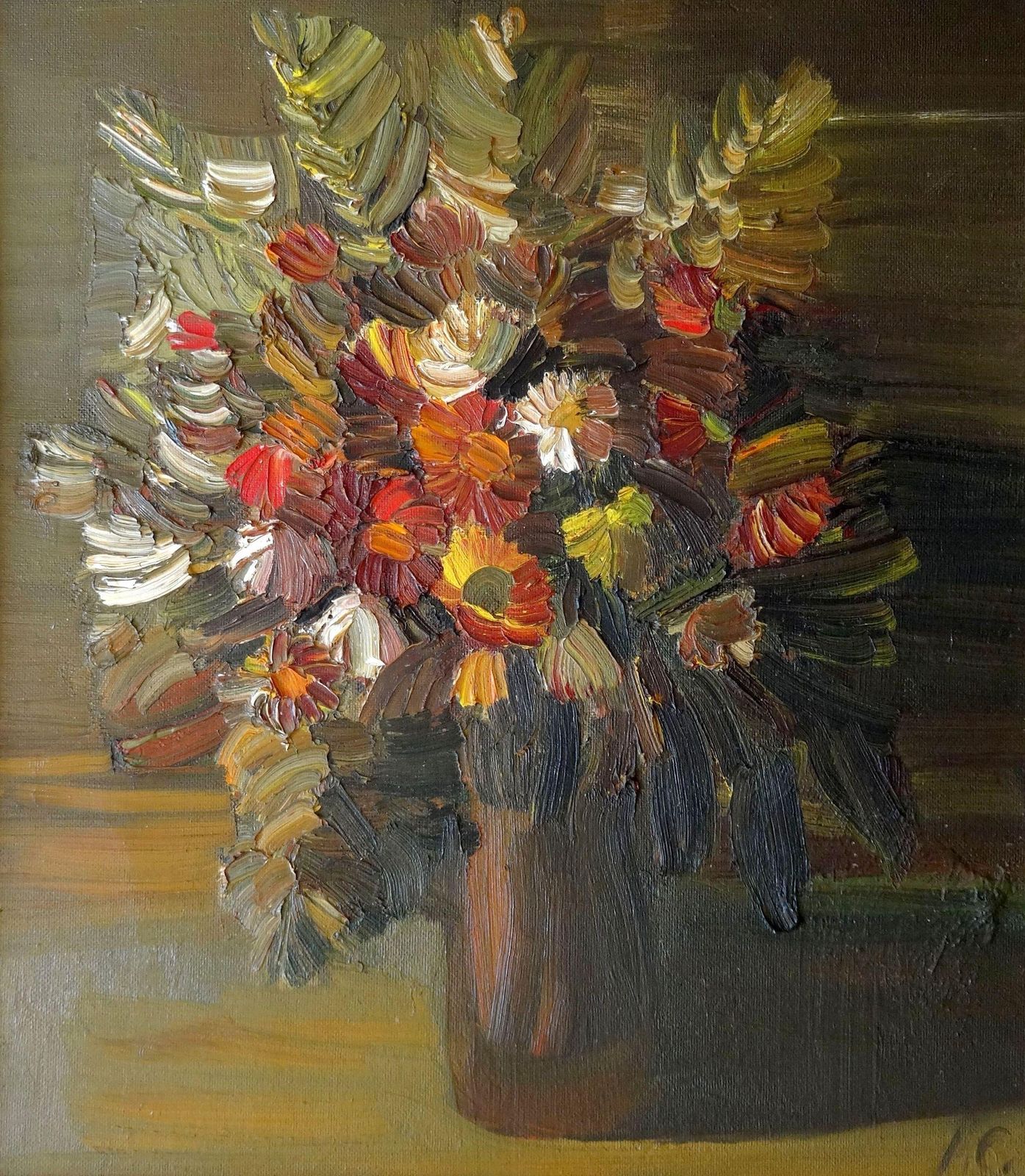 Inta Celmina Bouquet Of Flowers In A Vase Oil On Cardboard