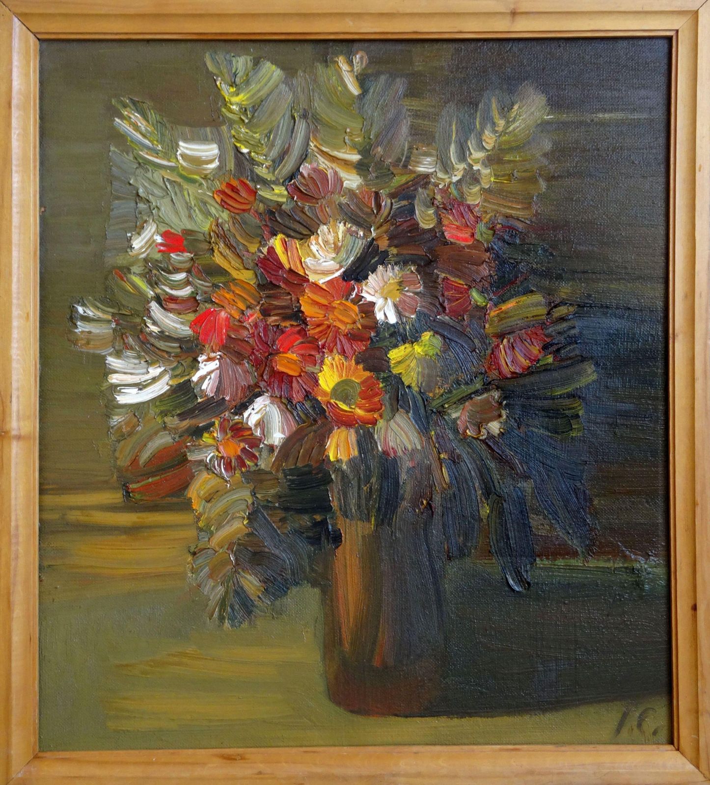 Inta Celmina Bouquet Of Flowers In A Vase Oil On Cardboard photo furniture