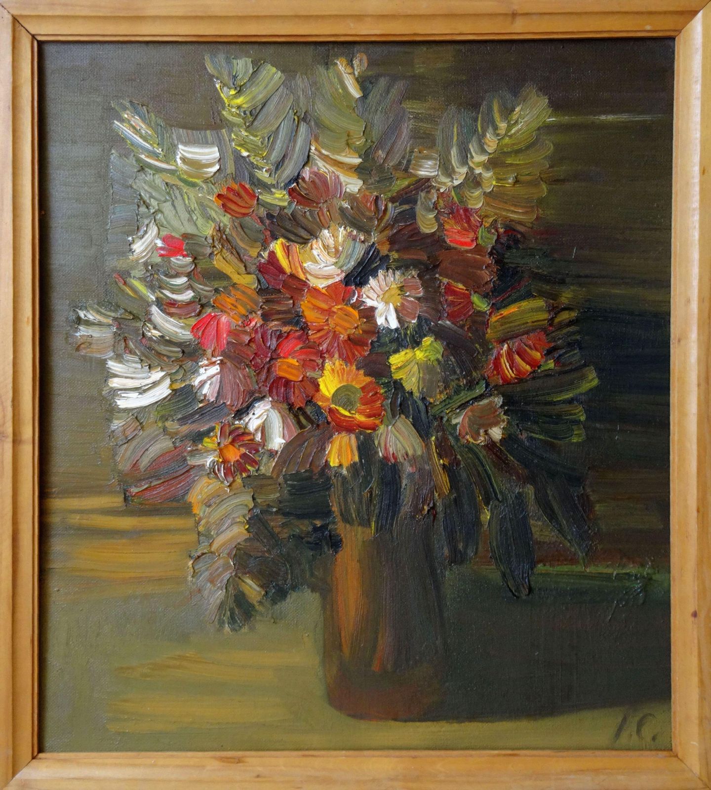 Inta Celmina Bouquet Of Flowers In A Vase Oil On Cardboard photo for sale