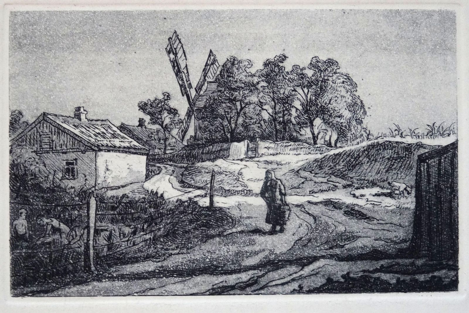 Piotr Petrovich Belousov The Road From The Mill. 1975 Paper, Etching