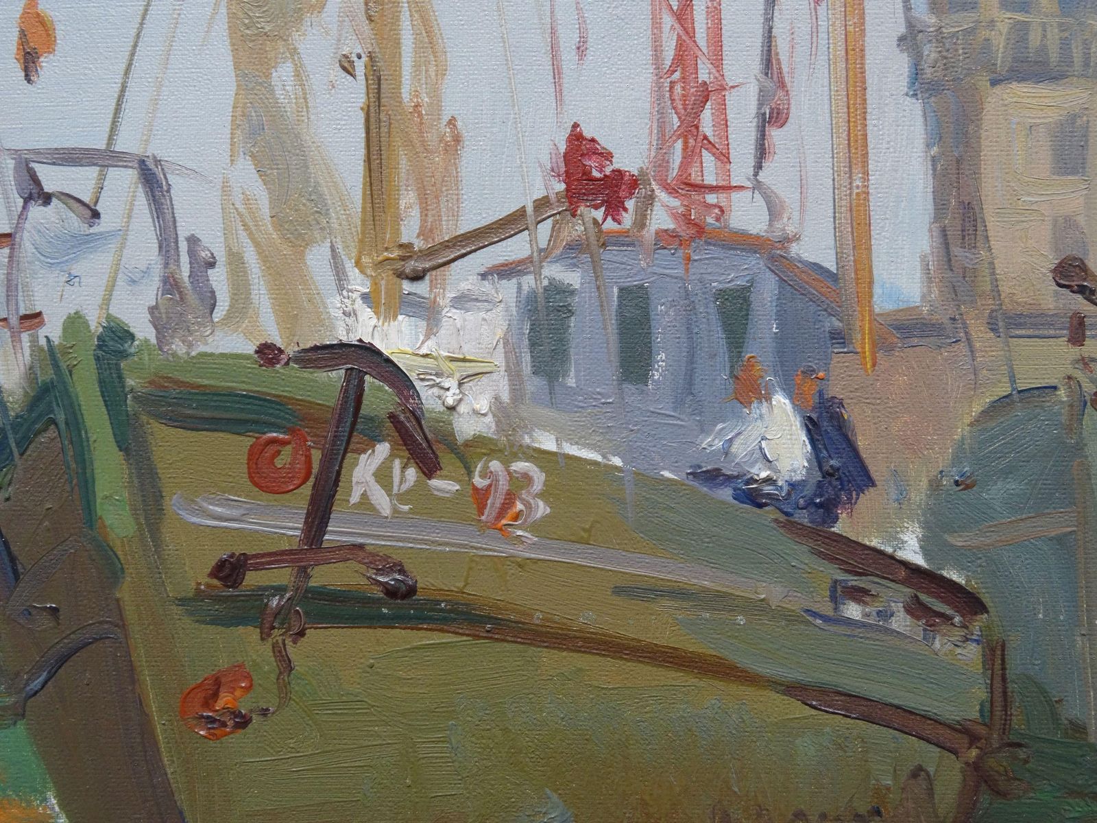Aleksandrs Zviedris Ships In The Port Cardboard, Oil 1969 photo Art