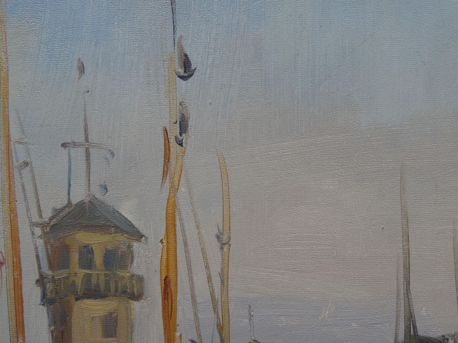 Aleksandrs Zviedris Ships In The Port Cardboard, Oil 1969 photo vinterior