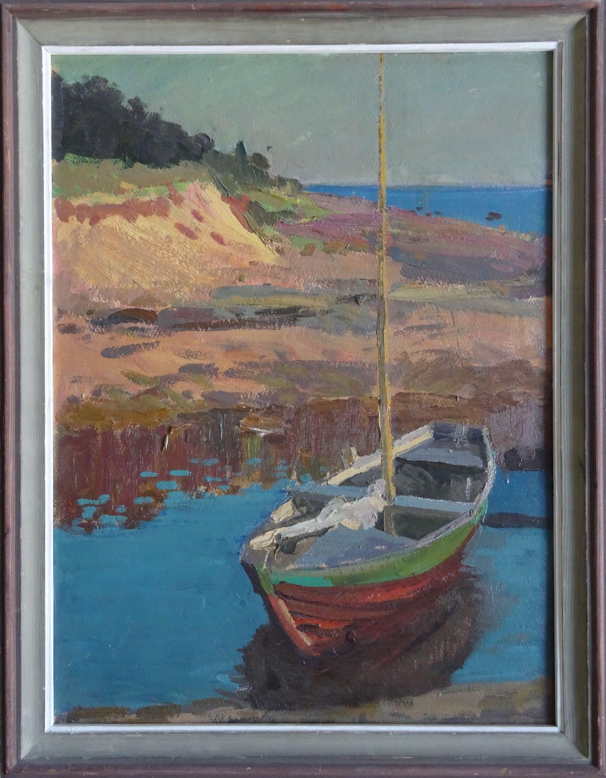 Alfejs Bromults Boat On The River Bank. 1980. Oil On Cardboard photo furniture