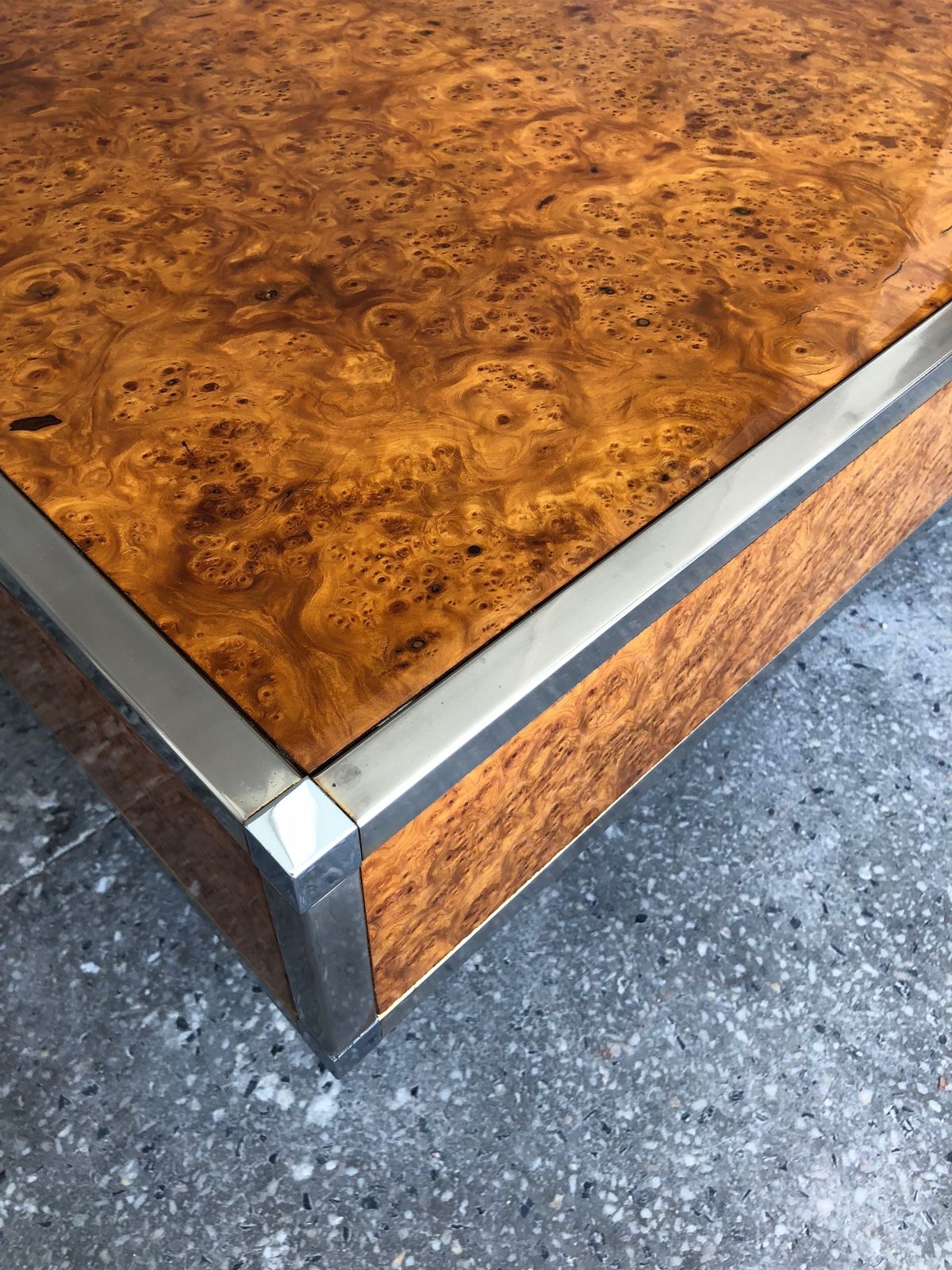 Coffee Table In Burl Maple Milo Baughman, 1970s photo for sale