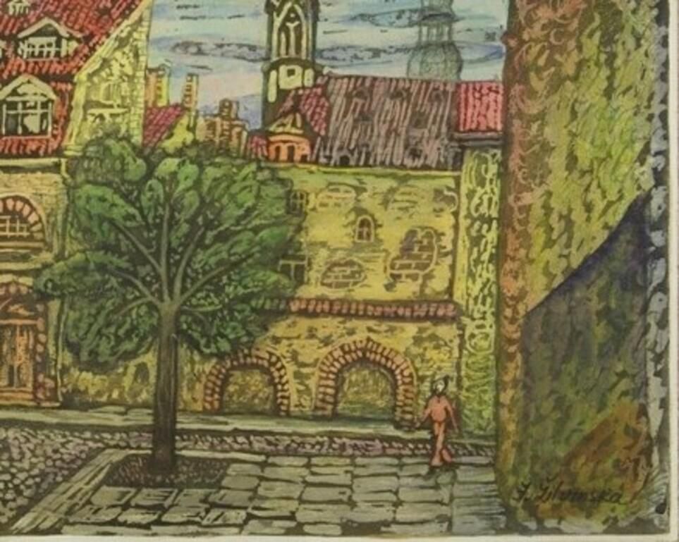 Jadviga Zjilvinska Courtyard In Riga. Paper, Mixed Media 1980 photo Art