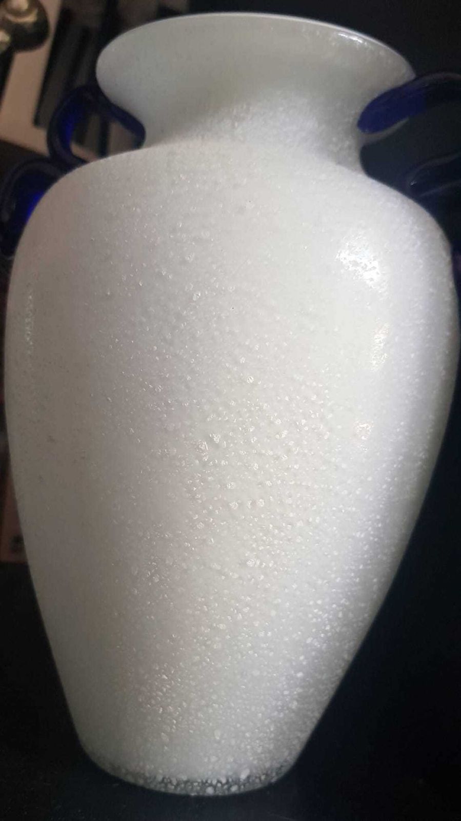 A Vintage Murano Hand Blown Double Handled Blue And White Vase Attributed To Seguso Atelier, Murano, Venice, Italy, Mid 20th Century photo Home Decor