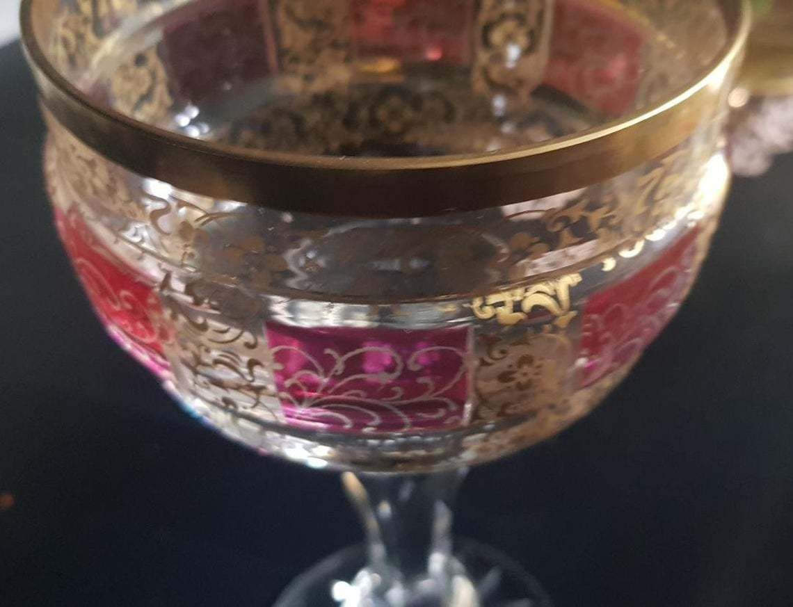 A Pair Of Orientalist Parcel Gilt And Ruby Cut Glass Goblets Continental, In The Orientalist Taste, Early 20th Century photo for sale