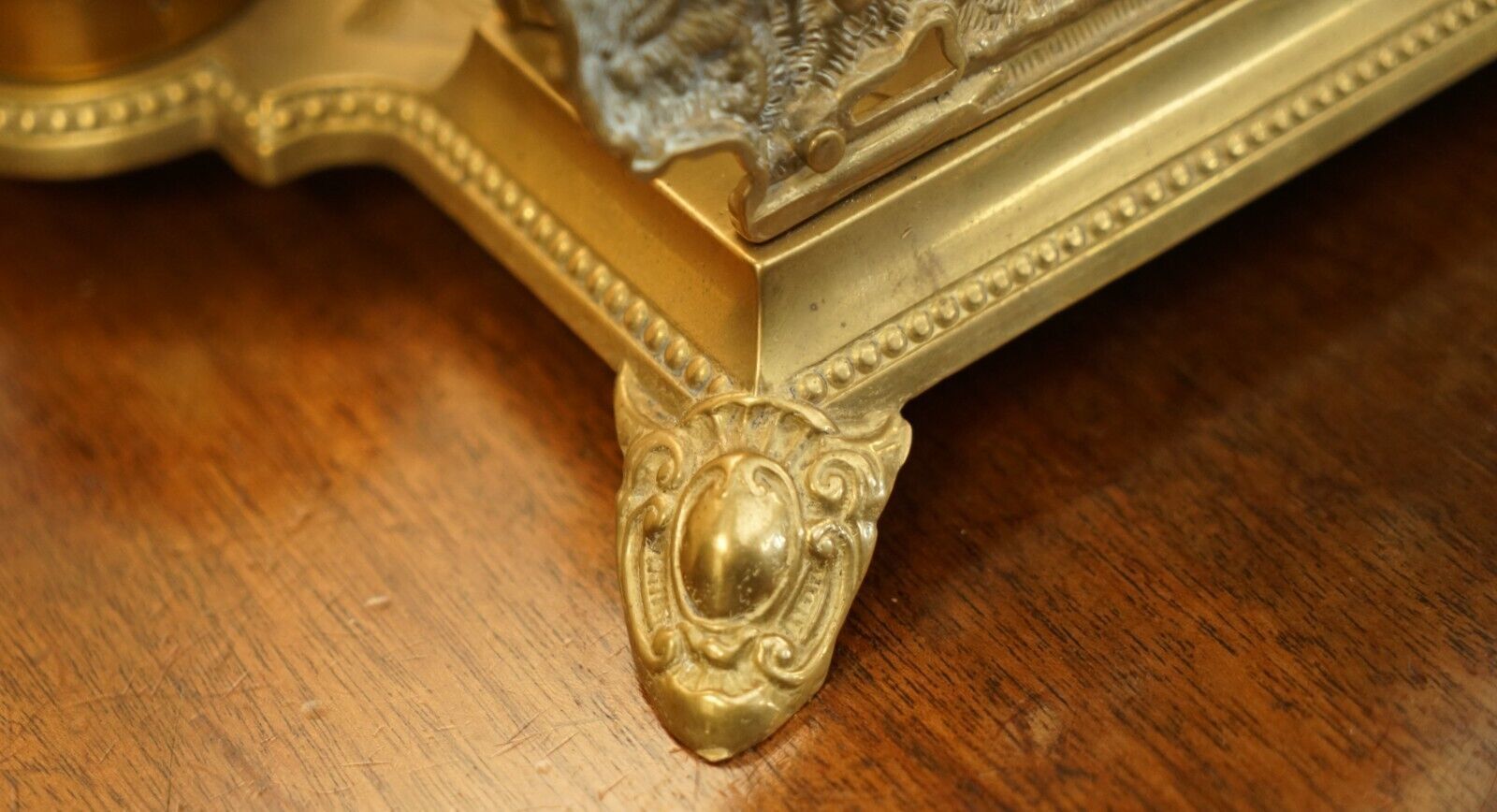 375.0 Lovely Antique French Baroque Repousse Gilt Brass Cherub Inkwell Letter Stand photo