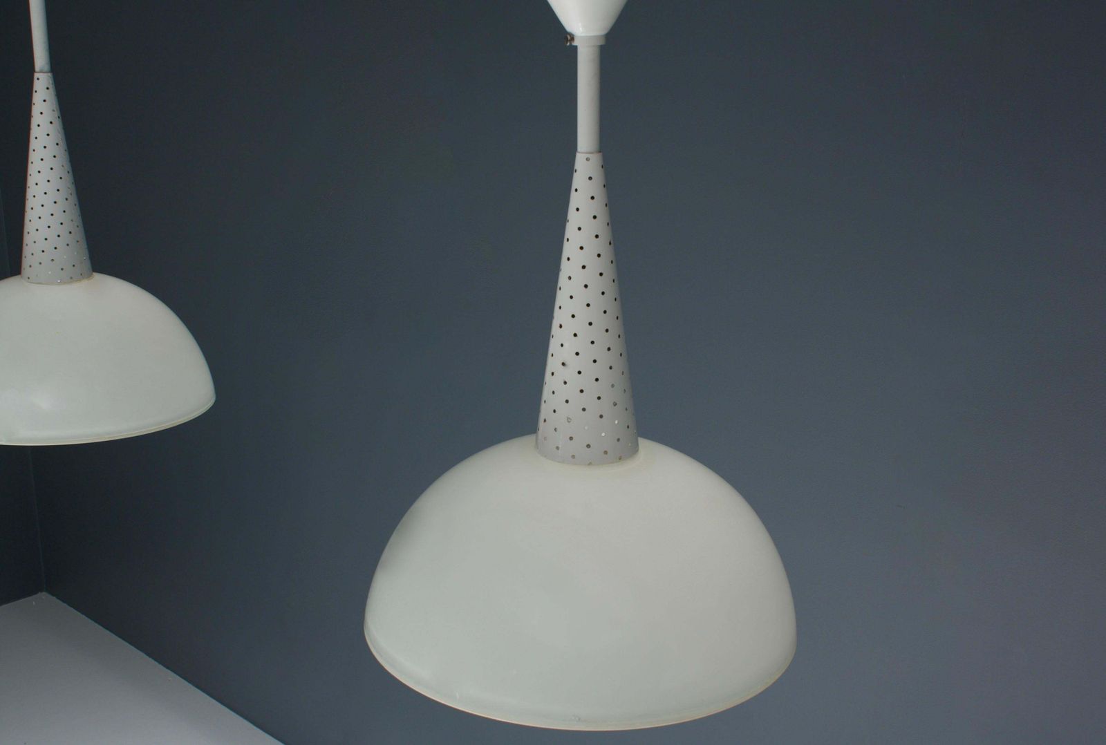 Set Of 4 Mathieu Mategot For Holophane Ceiling Lamps In Metal And Glass 1950's photo furniture