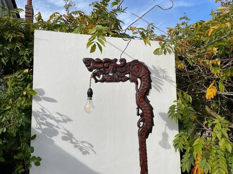 Antique Hand Carved Hardwood Oriental Dragon Floor Lamp 1920's photo furniture